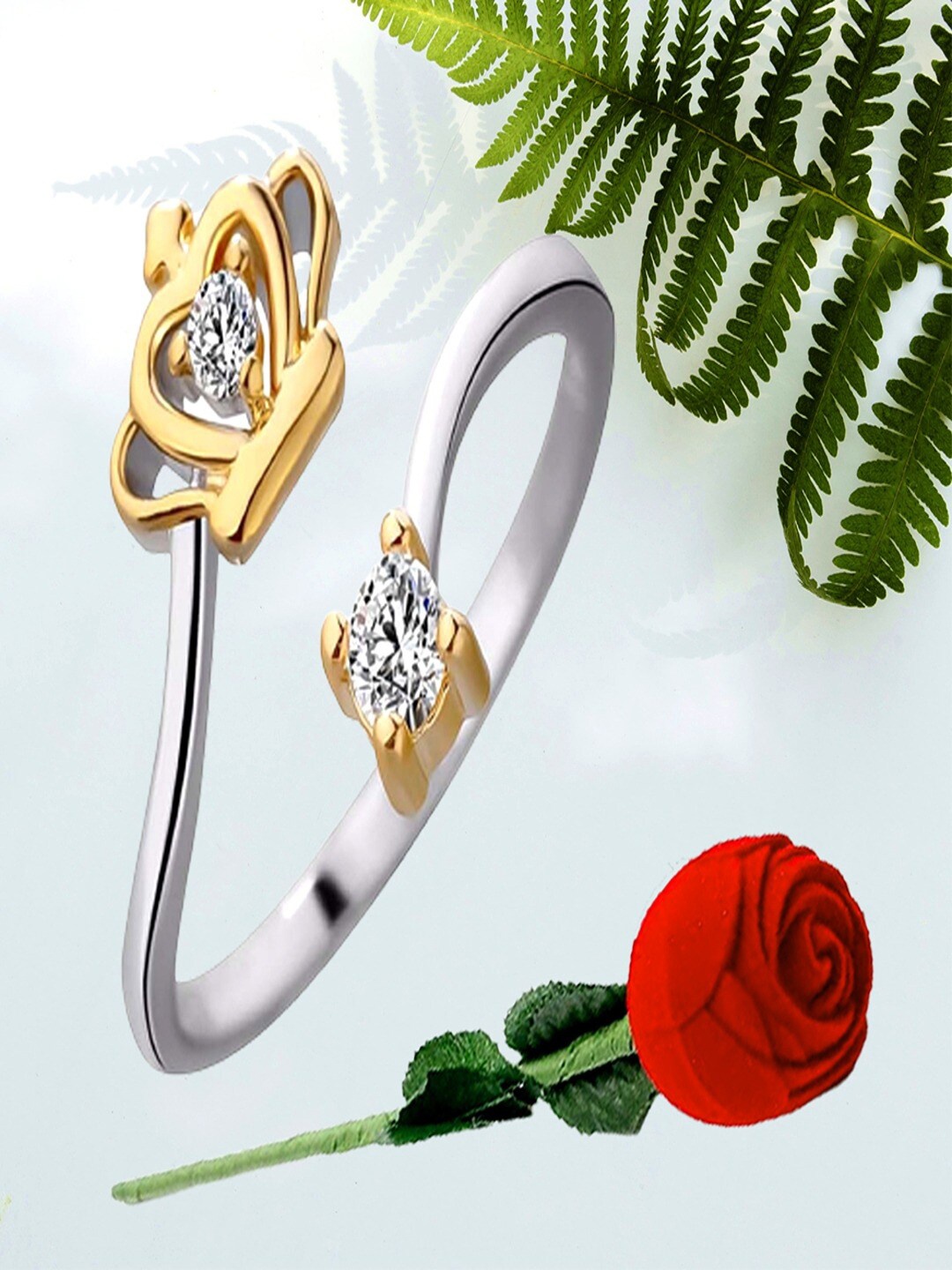

UNIVERSITY TRENDZ Silver Plated Crown Ring With Artificial Red Rose, Gold