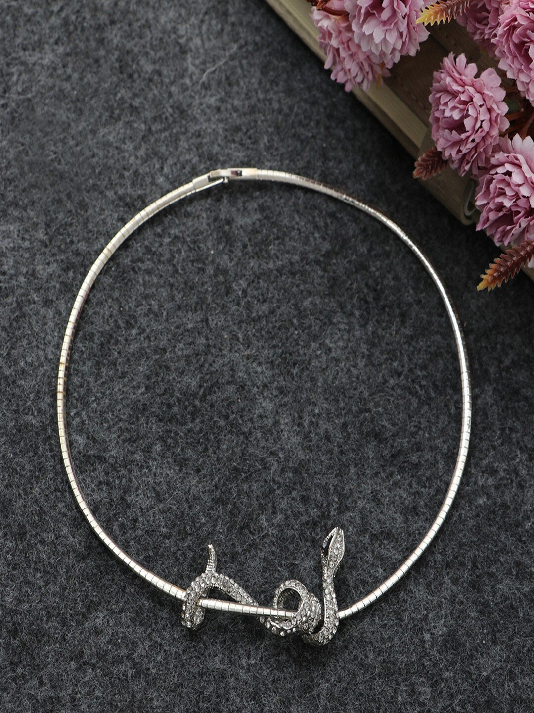 

UNIVERSITY TRENDZ Silver-Plated Crystal Studded Snake Necklace