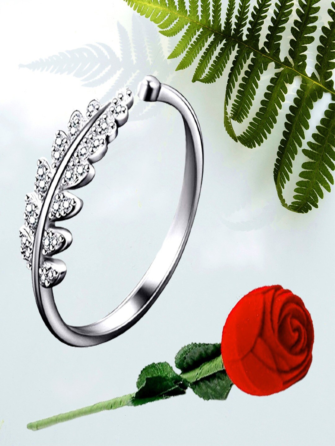 

UNIVERSITY TRENDZ Silver-Plated Crystal-Studded Adjustable Finger Ring