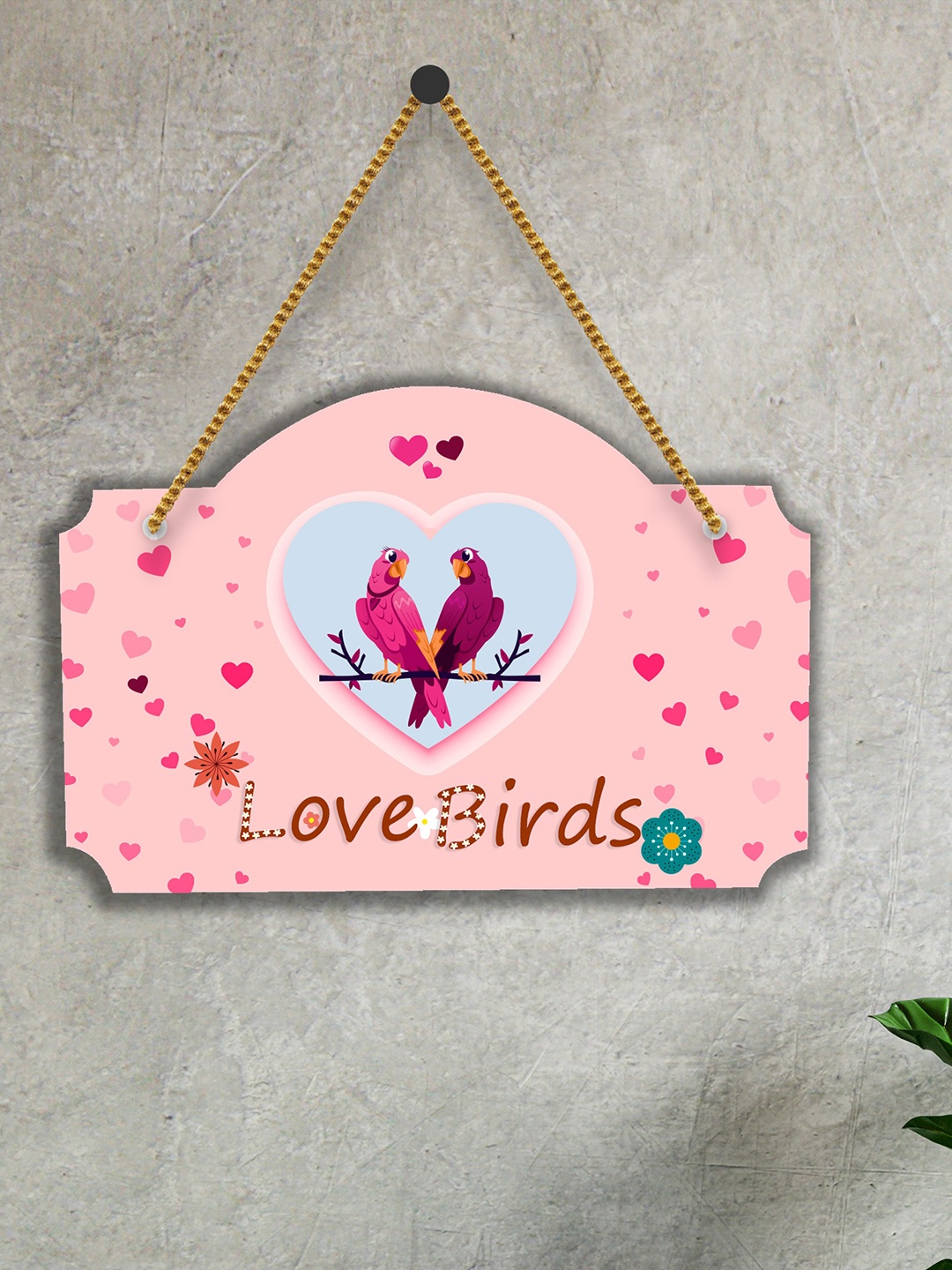 SAF Pink & Blue Love Couple Design Wooden Wall Hanging With Zardoori String