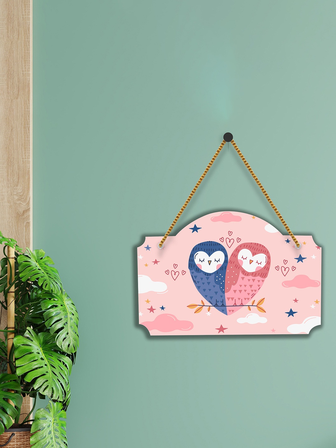 SAF Pink & Blue Love Couple Design Wooden Wall Hanging With Zardoori