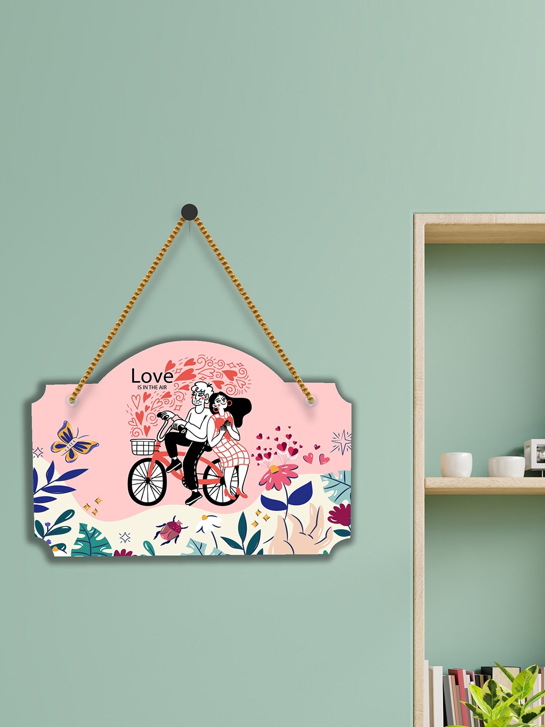 

SAF Pink & Blue Love Couple Design Wooden Wall Hanging With zardozi String