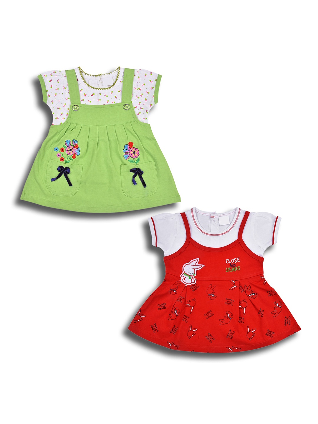 

Wish Karo Infant Girls Pack of 2 Print Cotton A-Line Dresses, Red