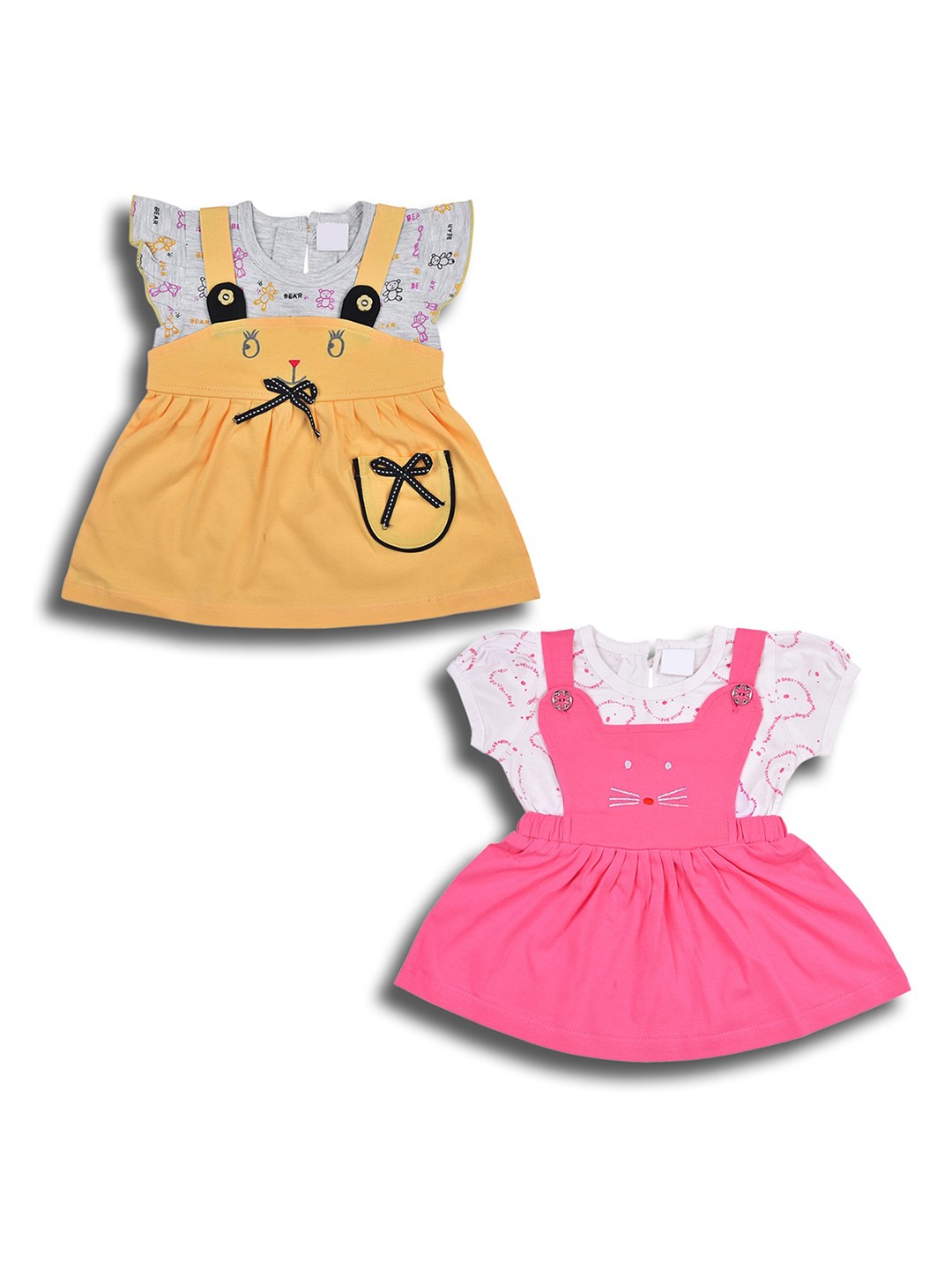 

Wish Karo Infant Girls Pack of 2 Cotton Pinafore Dress, Pink