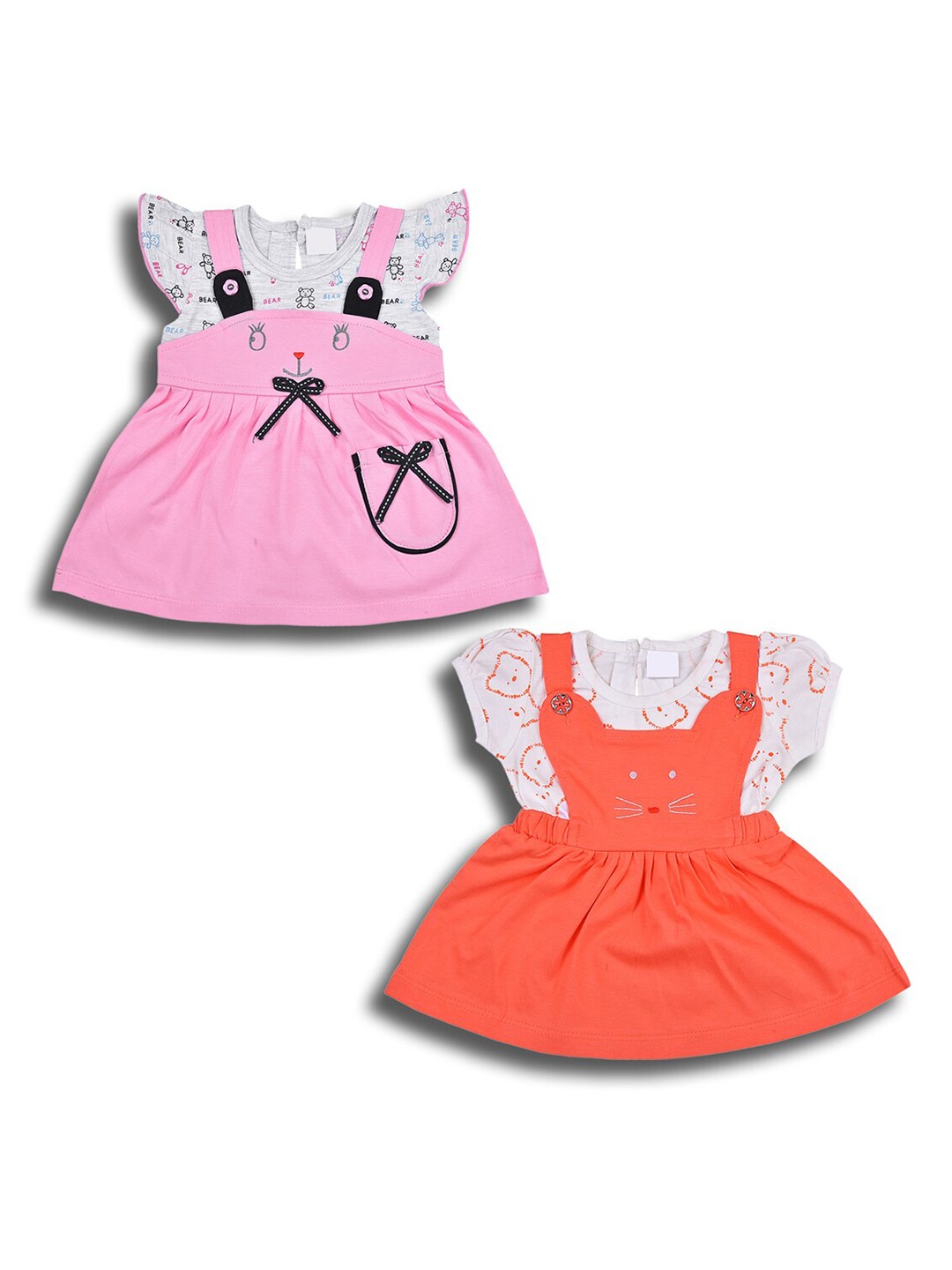 

Wish Karo Infant Girls Pack of 2 Print Cotton Fit & Flare Dress, Orange