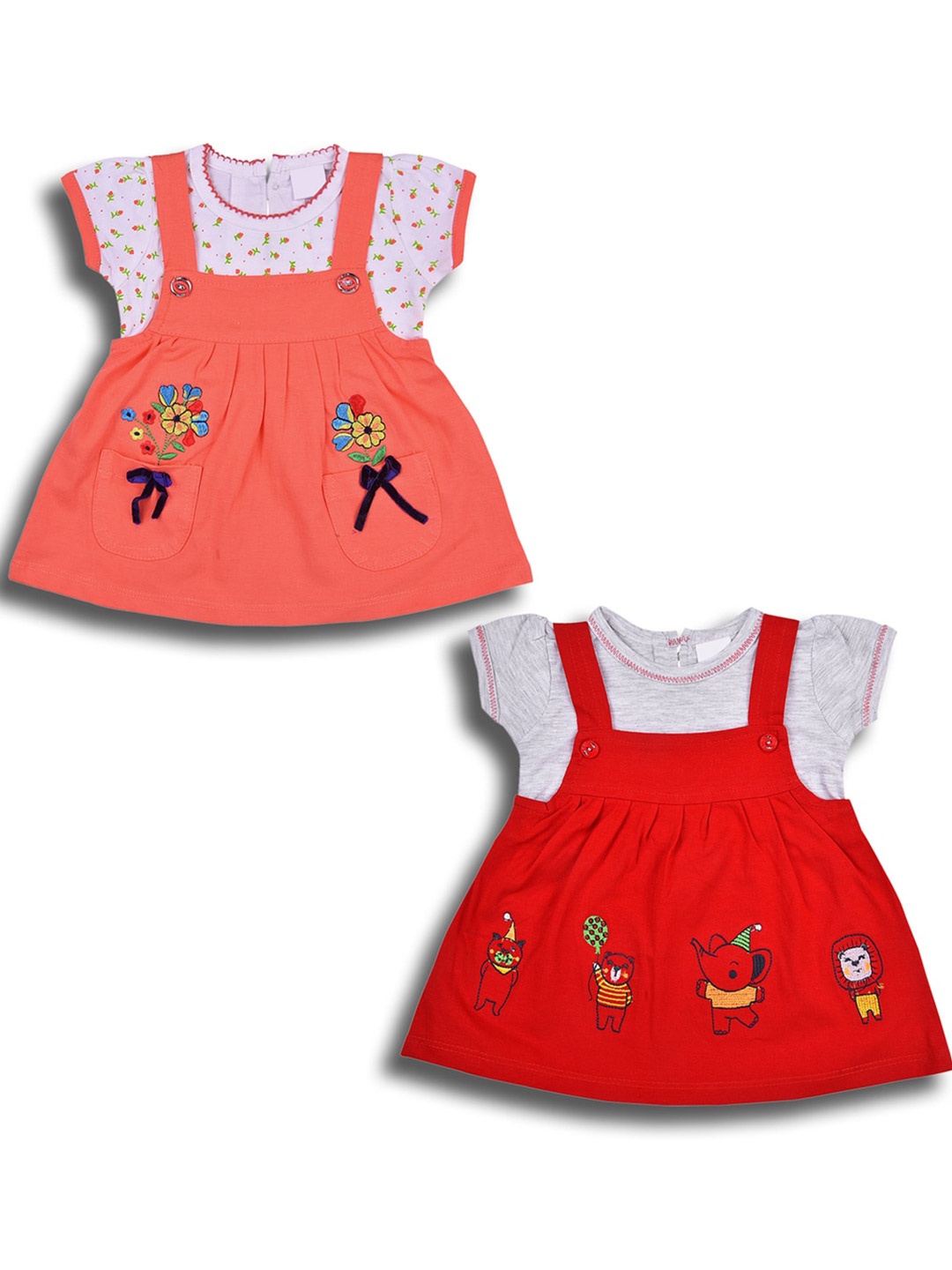 

Wish Karo Girls Pack of 2 Printed Fit and Flare Cotton Dress, Peach
