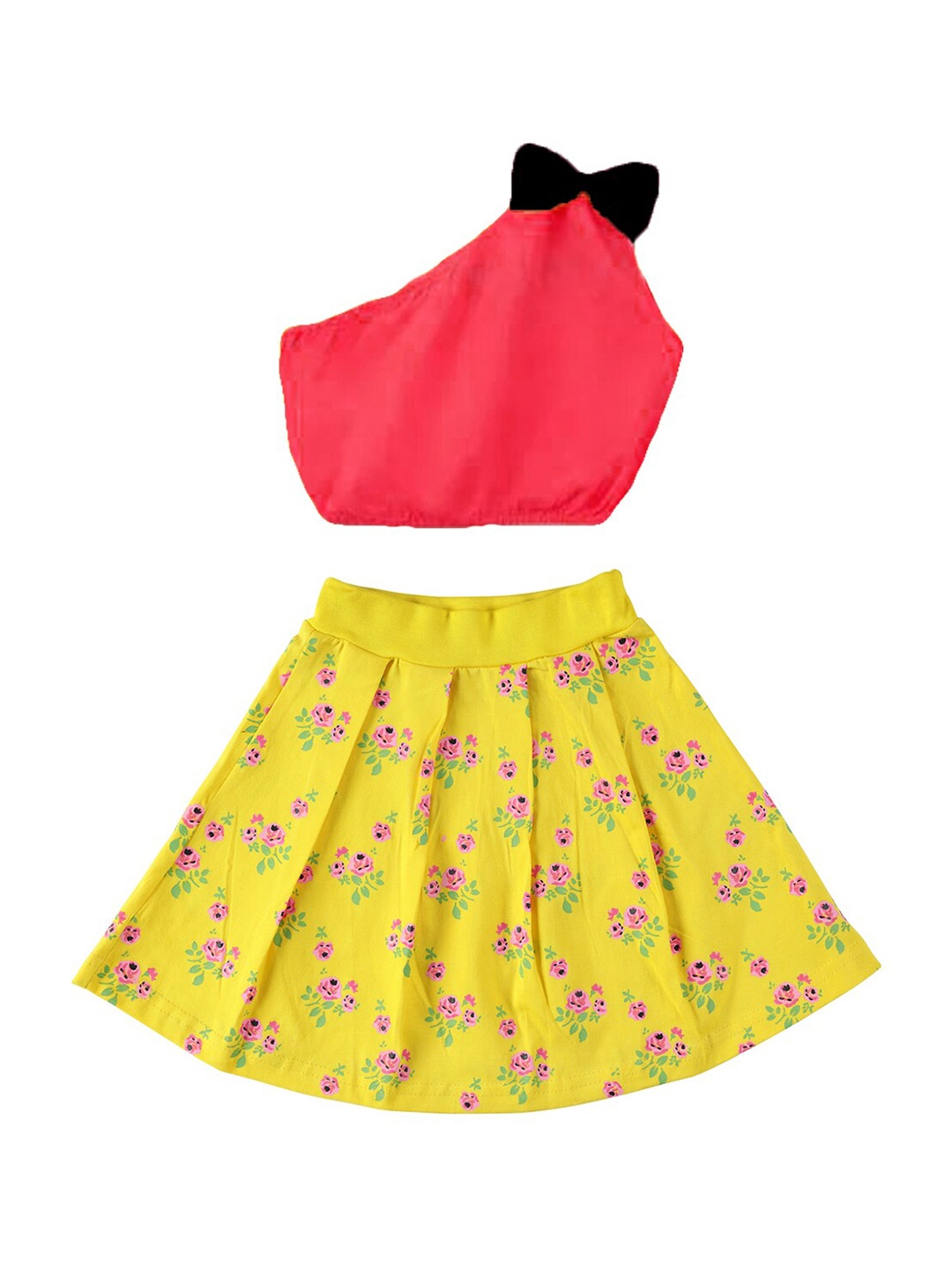 

CATCUB Girls Cotton One Shoulder Crop Top With Skirt, Red