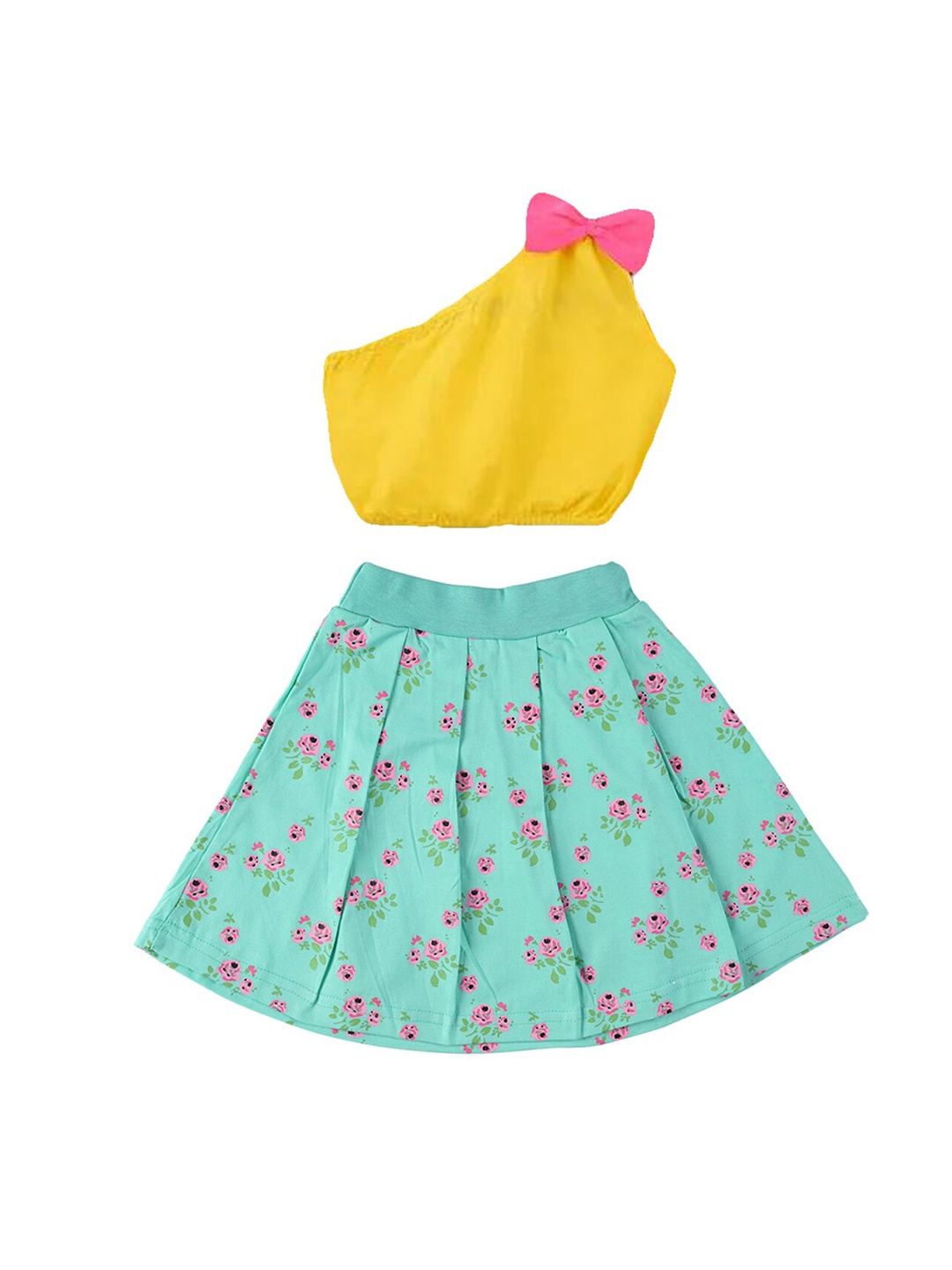 

CATCUB Girls Cotton Crop Top With Skirt Set, Yellow
