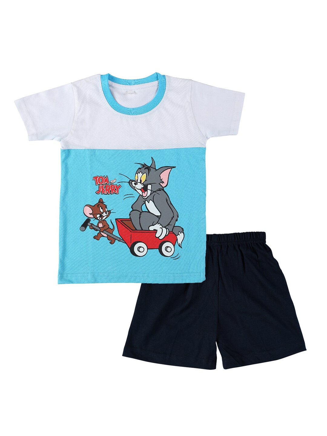 

CATCUB Kids Printed Cotton T-shirt With Shorts, Blue