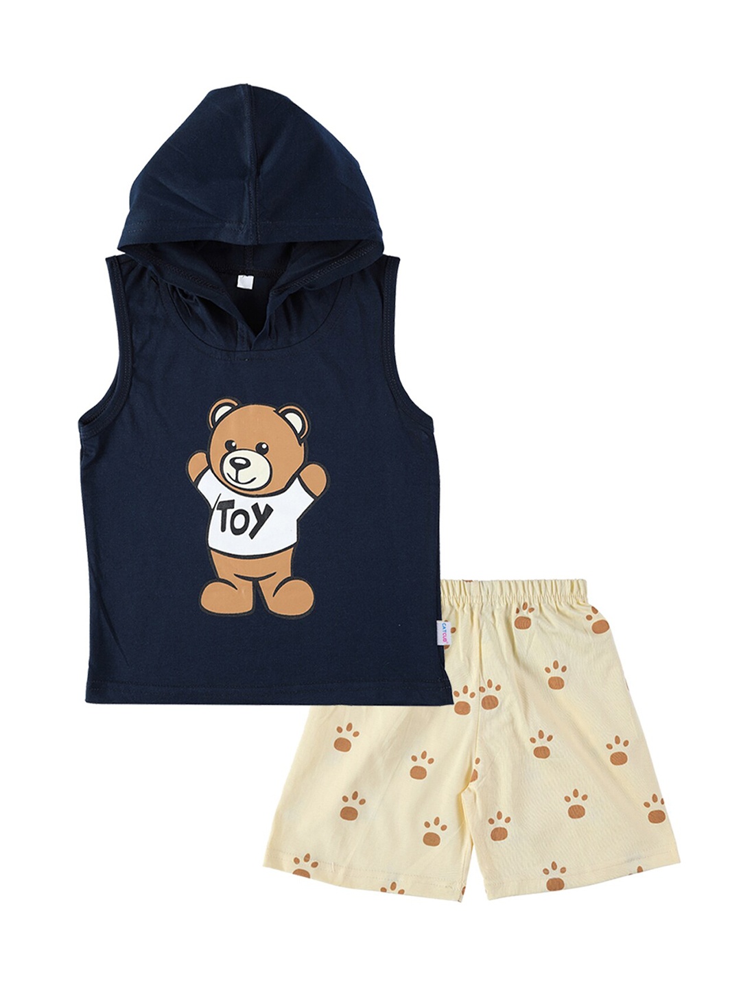 

CATCUB Kids Printed Hooded Cotton T-shirt with Shorts, Navy blue