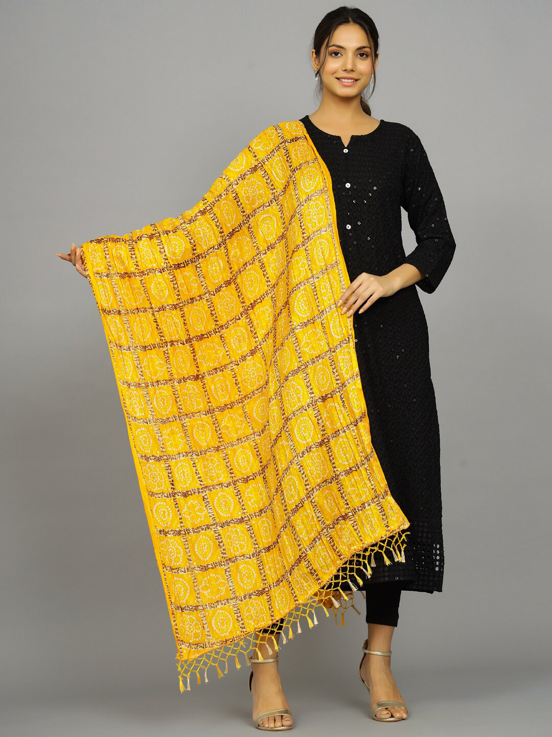 

HANDICRAFT PALACE Bandhani Printed Dupatta, Yellow