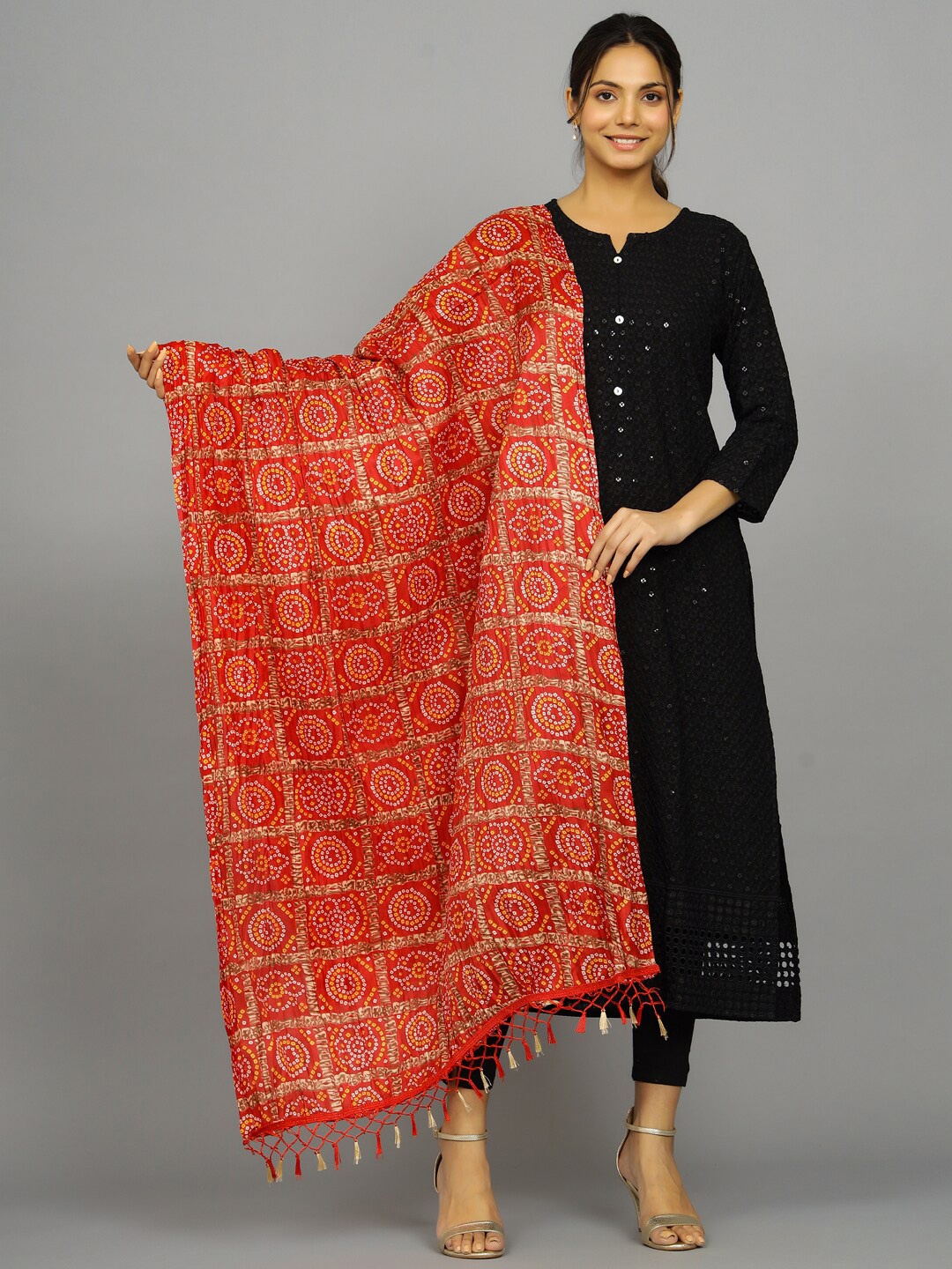 

HANDICRAFT PALACE Bandhani Printed Dupatta, Red