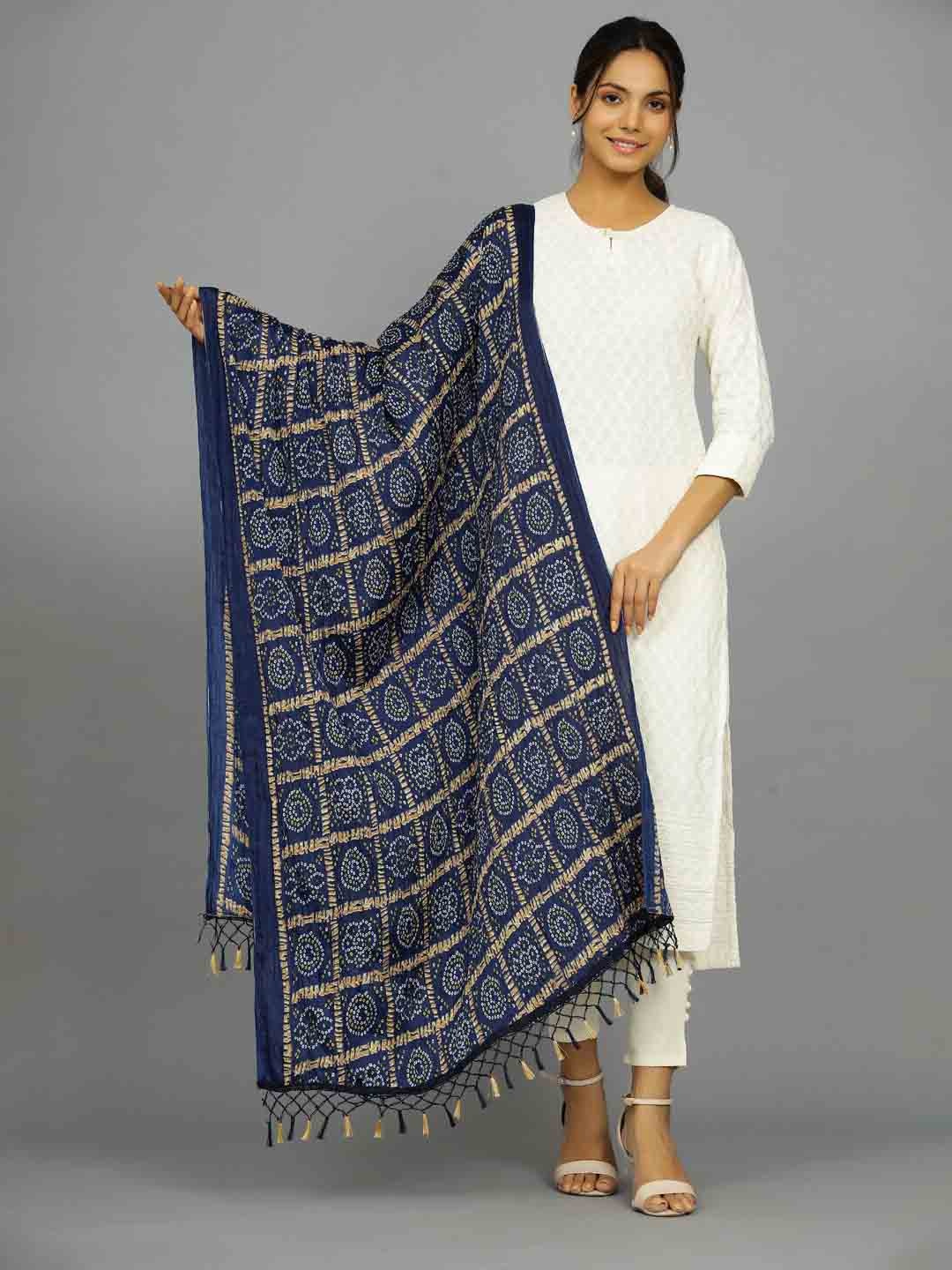 

HANDICRAFT PALACE Printed Bandhani Dupatta, Navy blue