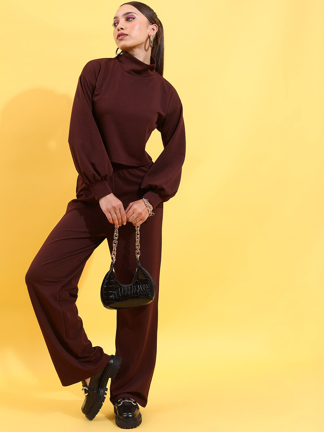 

KETCH Turtleneck Top & Wide Leg Trousers, Brown