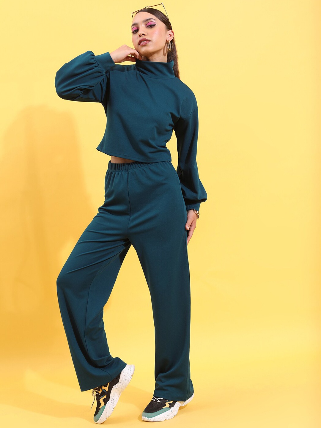 

KETCH Turtleneck Drop Shoulder Top With Wide Leg Trousers Co-Ords, Teal