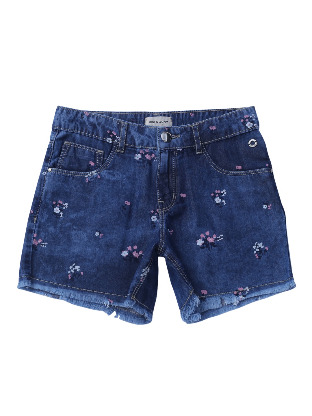 

Gini and Jony Girls Floral Printed Denim Shorts, Blue