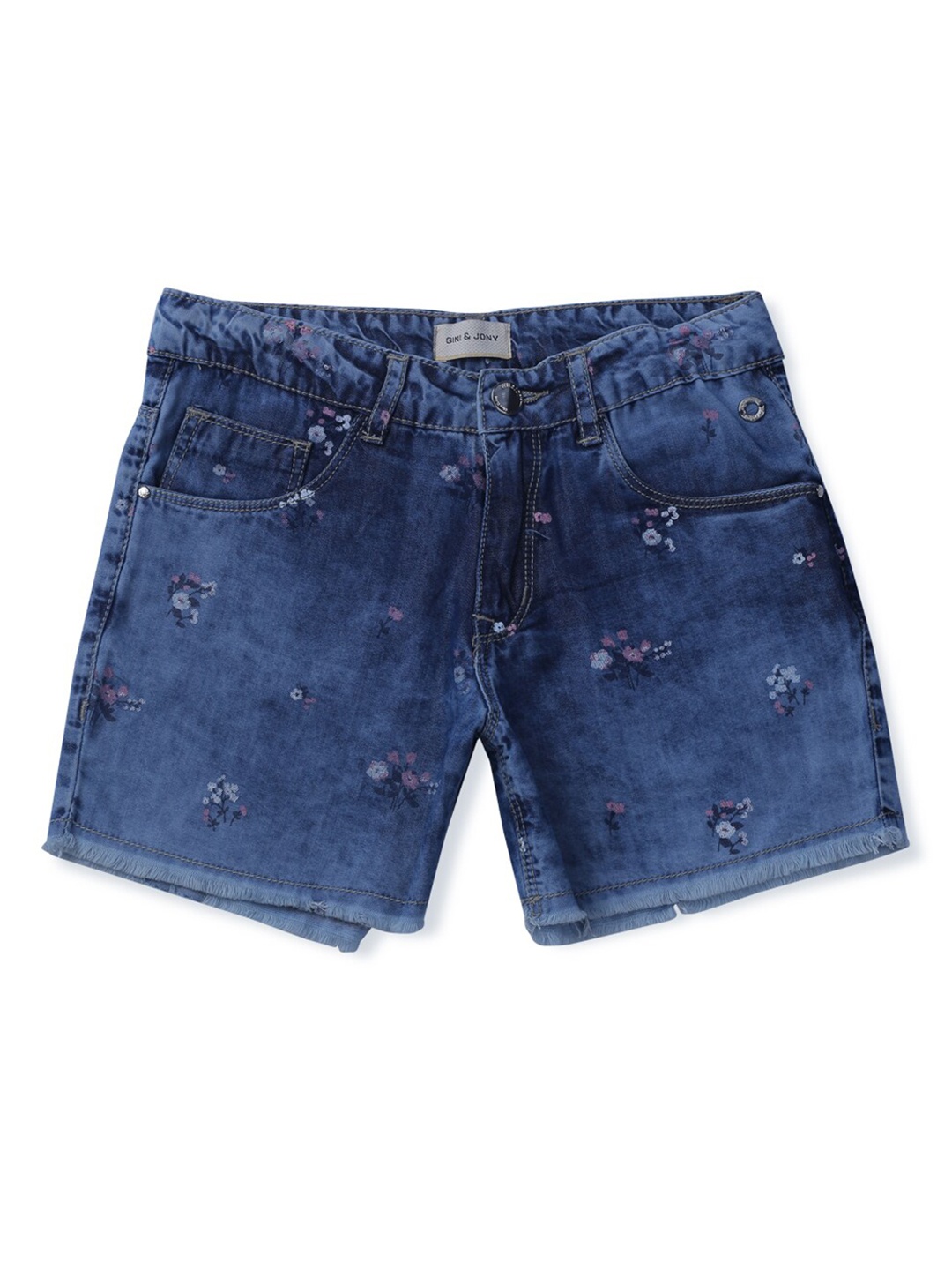 

Gini and Jony Girls Mid-Rise Floral Printed Denim Shorts, Blue