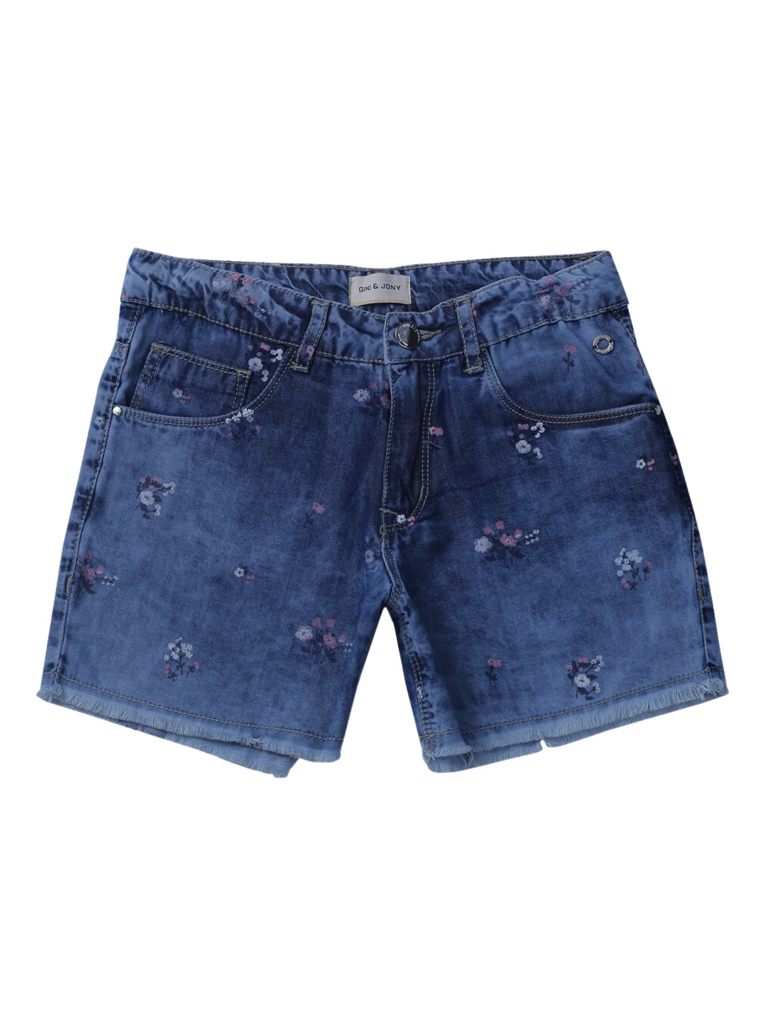 

Gini and Jony Infant Floral Printed Mid Rise Knitted Denim Shorts, Blue