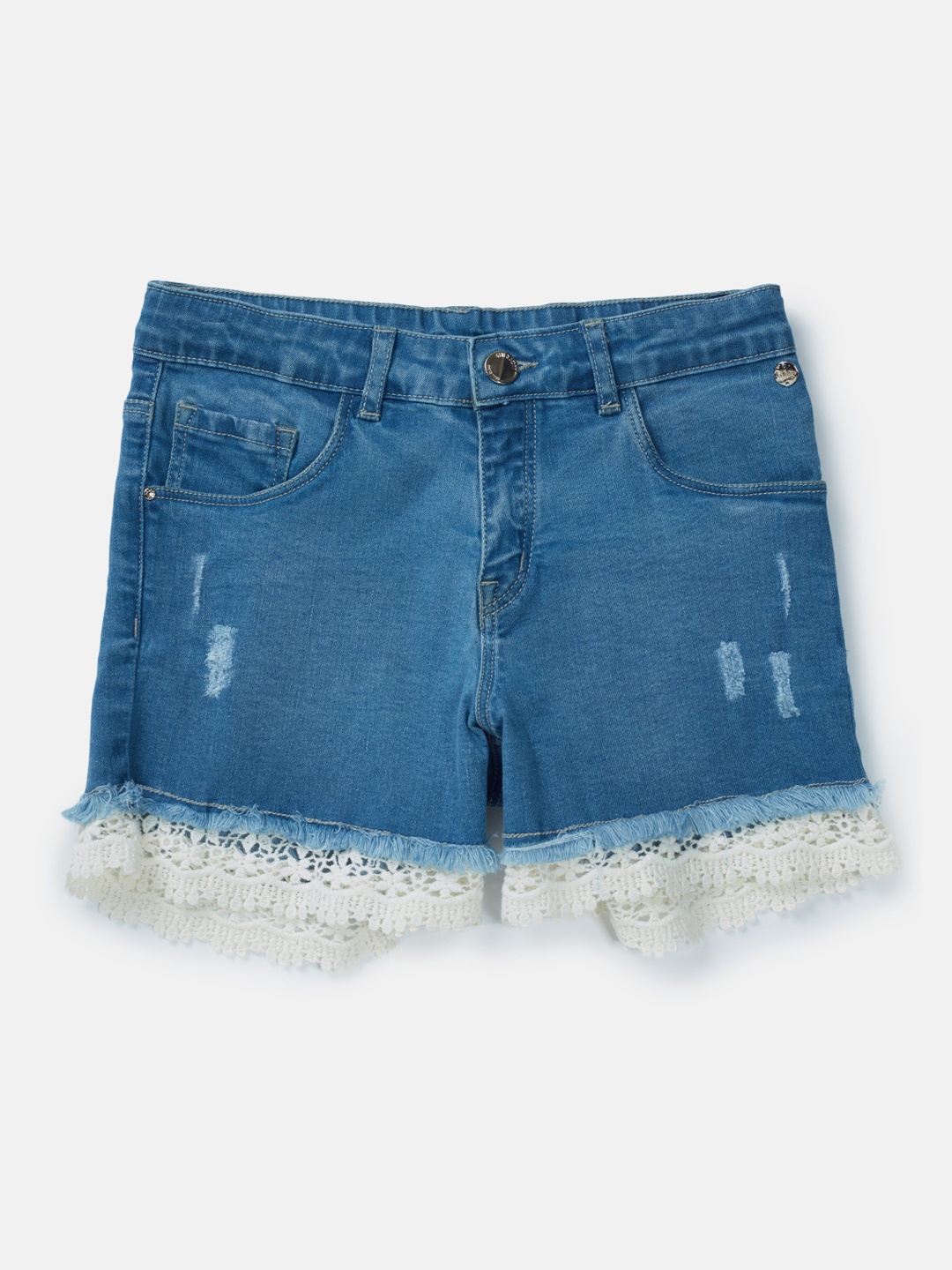 

Gini and Jony Infant Girls Mid-Rise Floral Laced Low Distressed Casual Denim Shorts, Blue