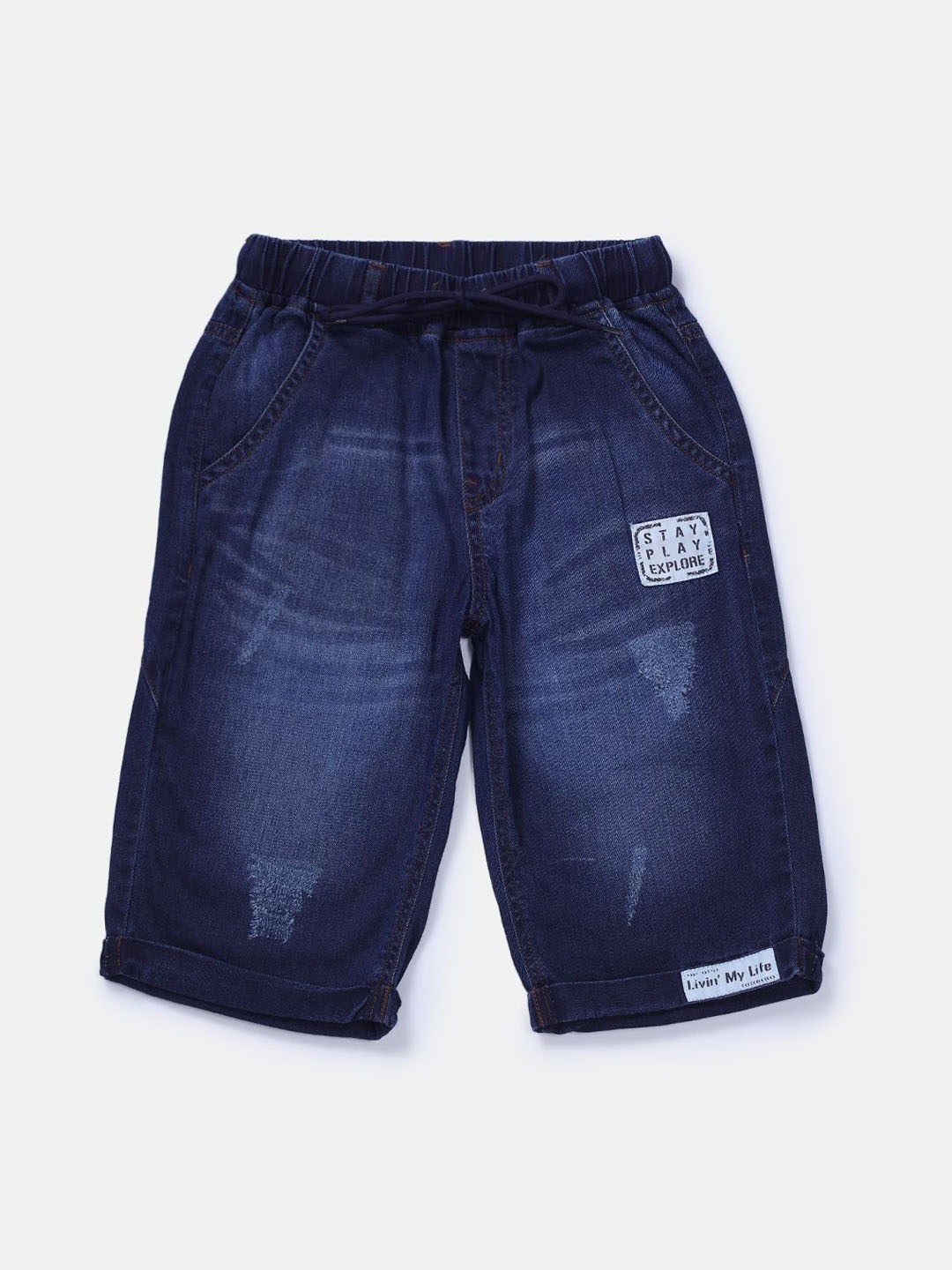 

Gini and Jony Infant Boys Mid-Rise Washed Distressed Denim Shorts, Navy blue