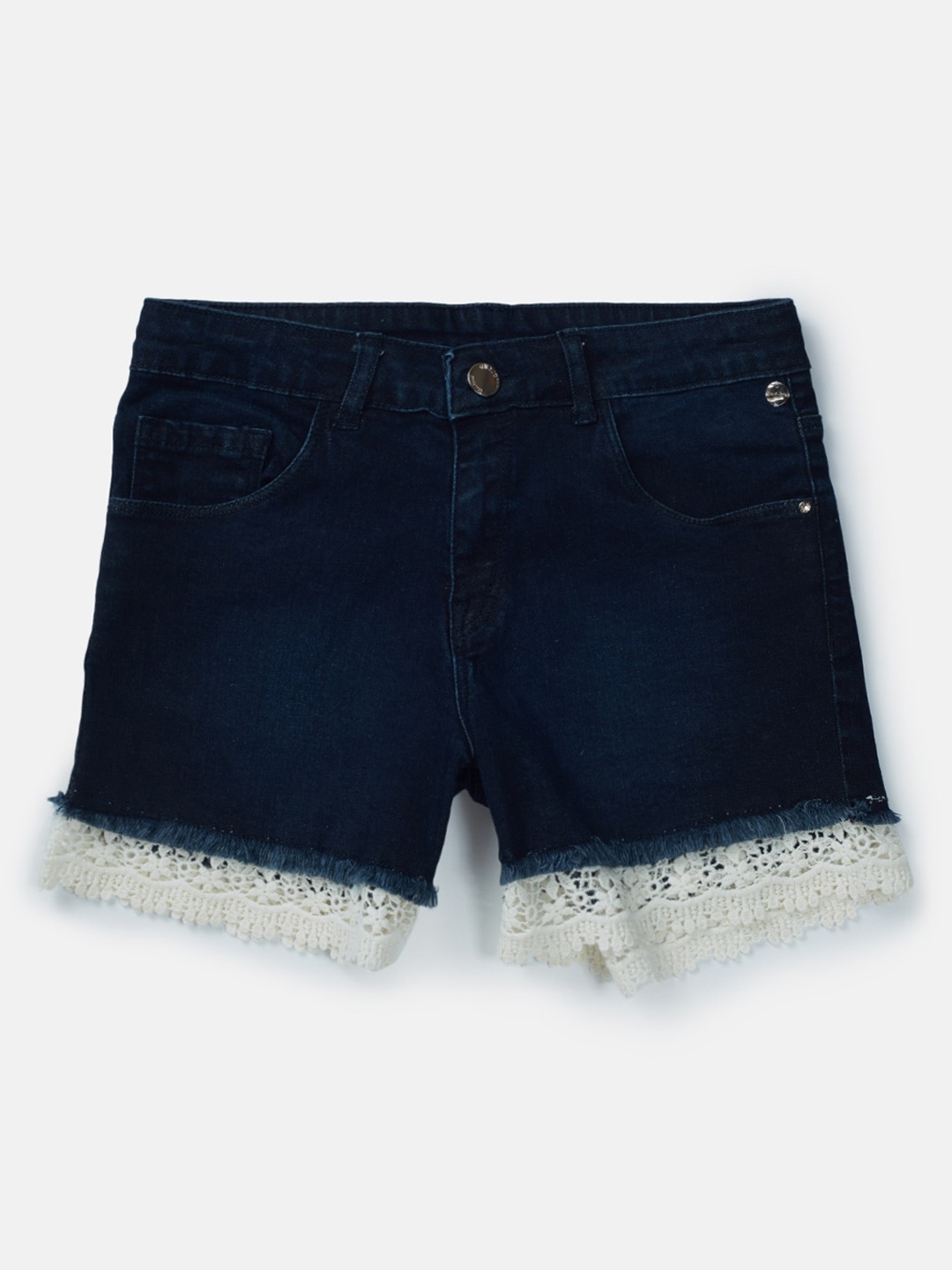 

Gini and Jony Infants Girls Mid-Rise Lace Detail Denim Shorts, Navy blue