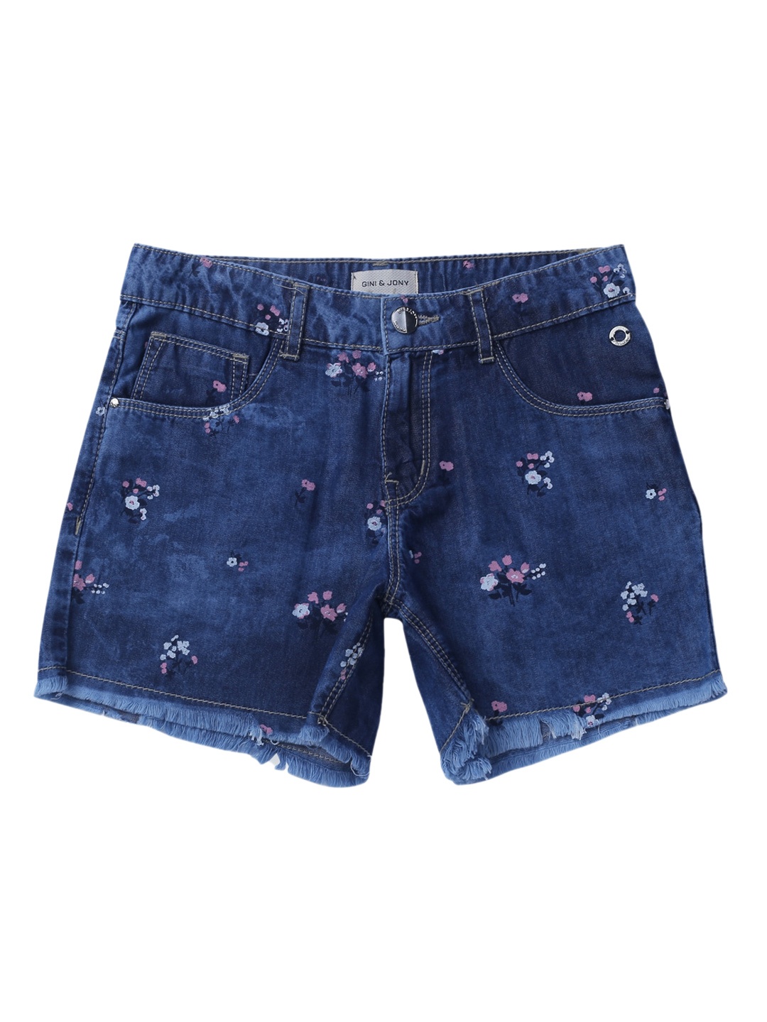 

Gini and Jony Girls Mid-Rise Floral Printed Denim Shorts, Blue