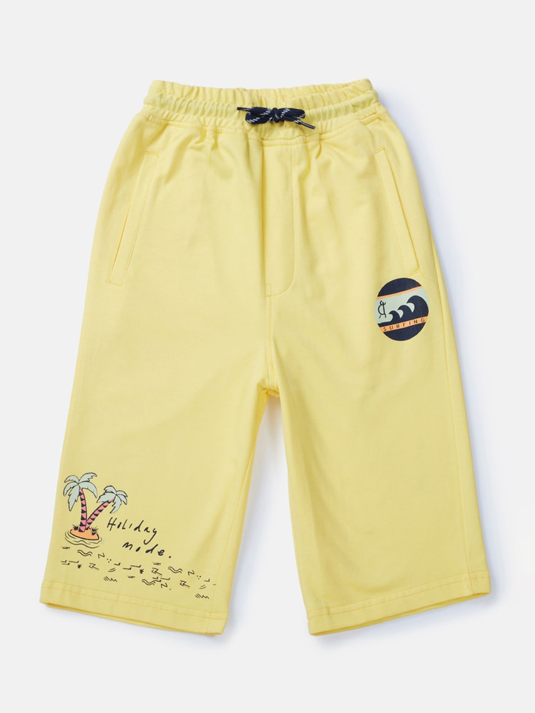 

Gini and Jony Boys Graphic Printed Mid Rise Knitted Cotton Shorts, Yellow