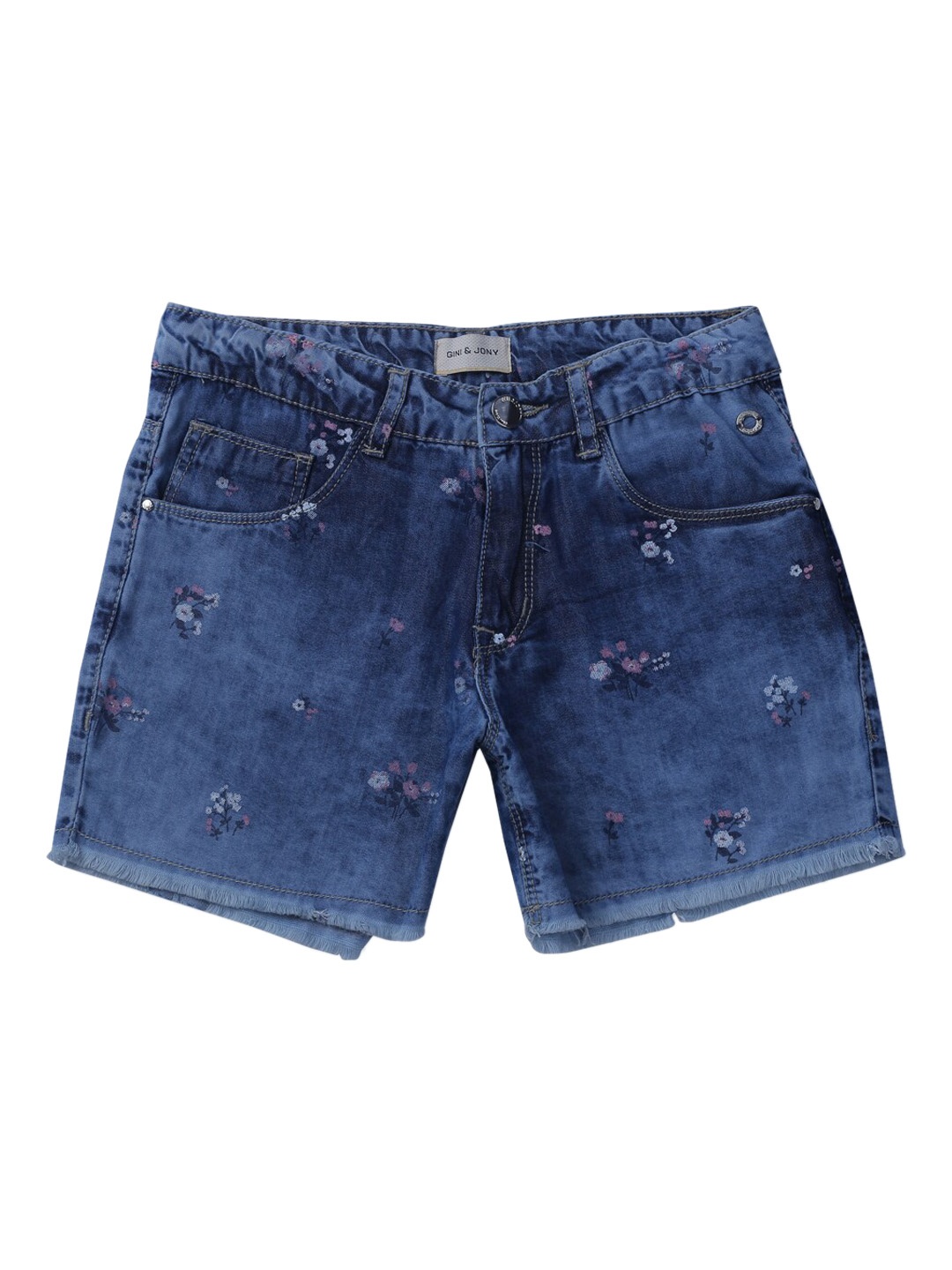 Gini and Jony Girls Floral Printed Denim Shorts, Blue