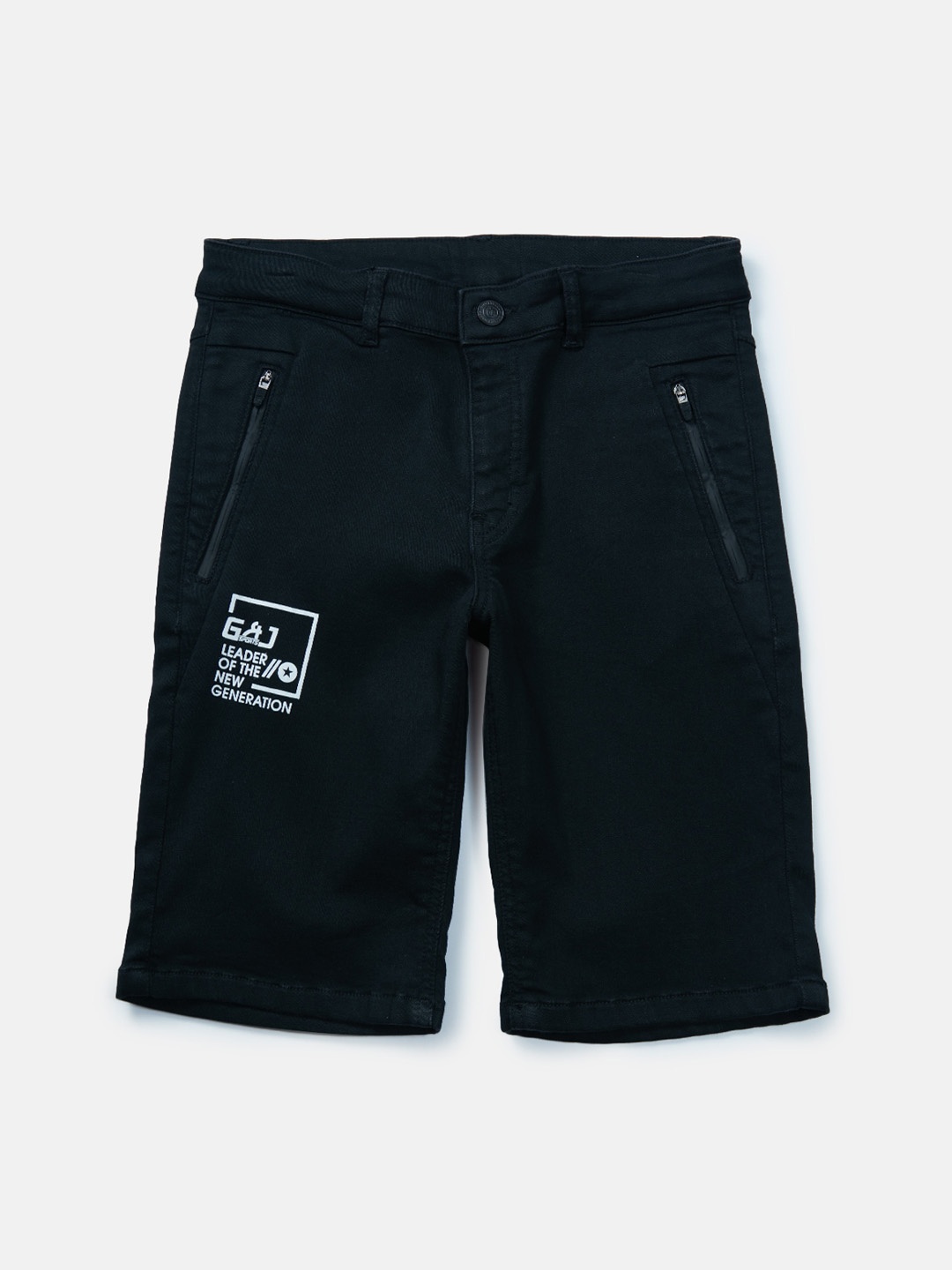 

Gini and Jony Boys Typography Printed Mid-Rise Denim Shorts, Black