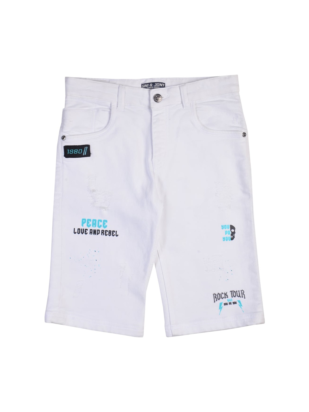 

Gini and Jony Boys Typography Printed Mid Rise Knitted Cotton Shorts, White