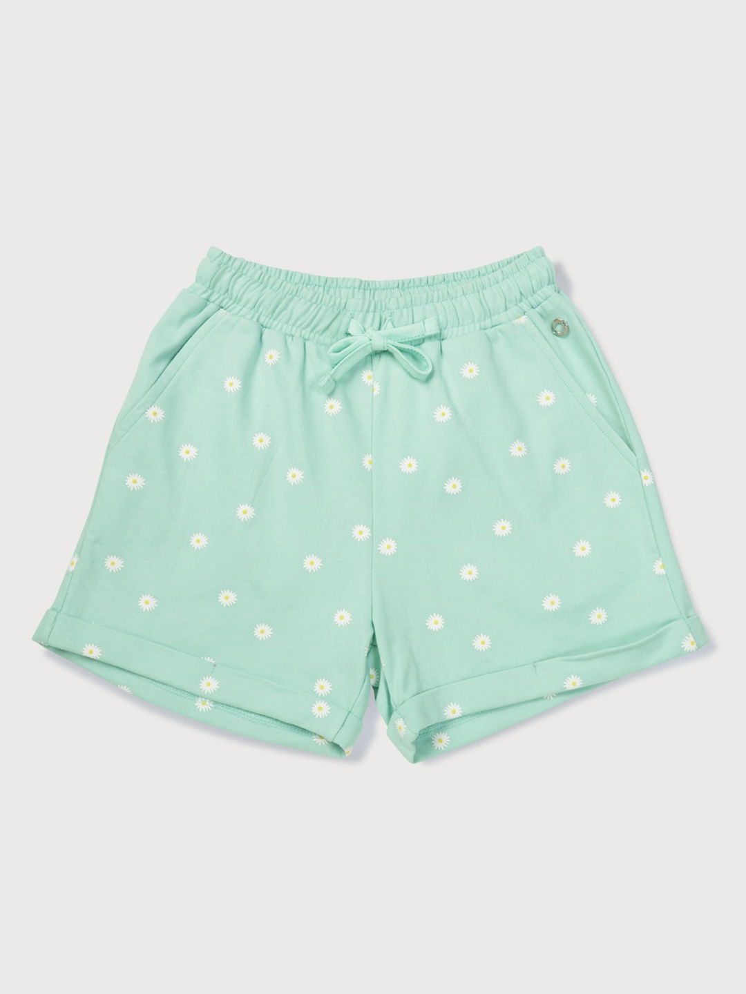 

Gini and Jony Girls Floral Printed Mid Rise Knitted Cotton Shorts, Green