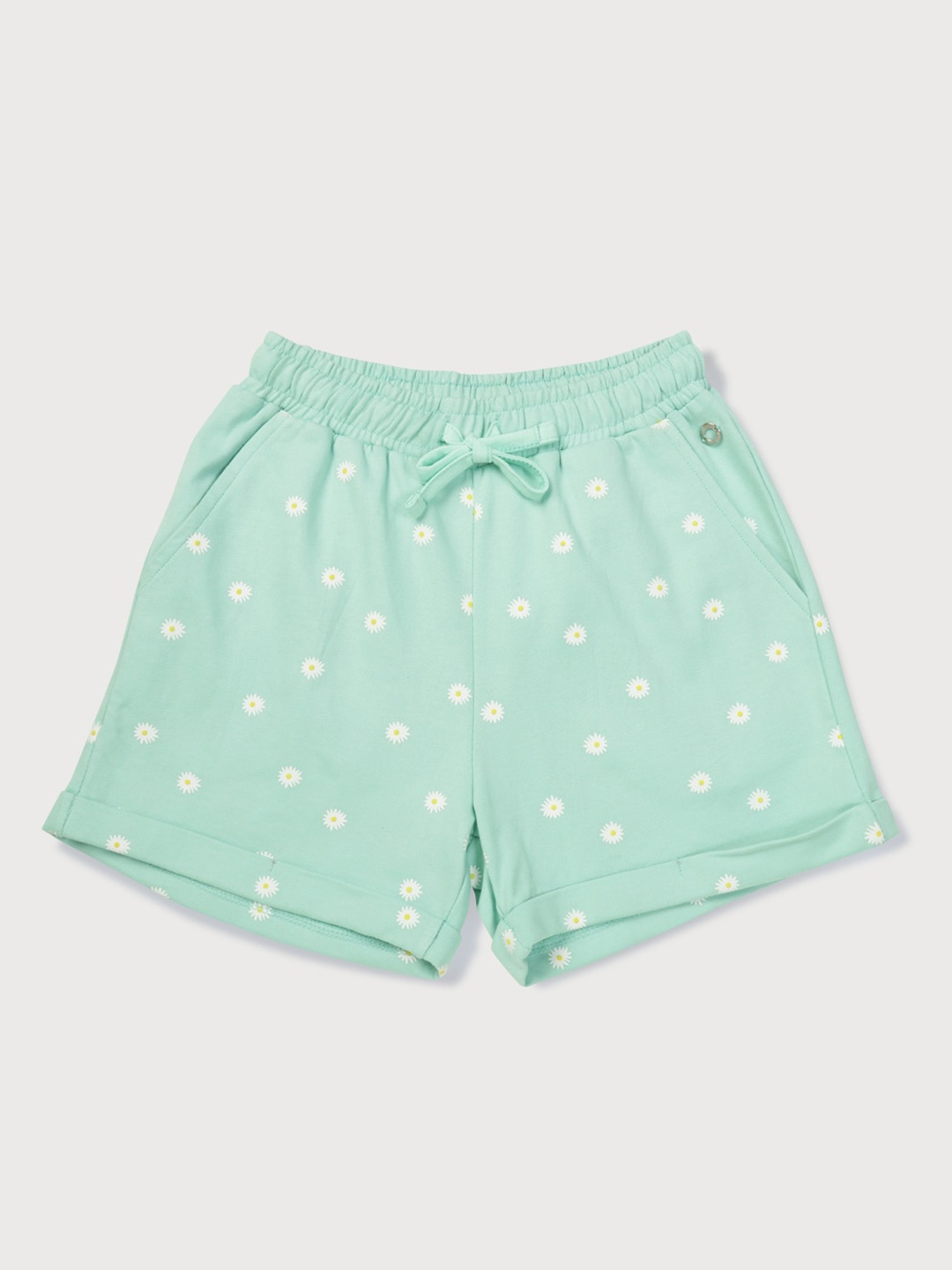 

Gini and Jony Girls Floral Printed Mid Rise Knitted Cotton Shorts, Green