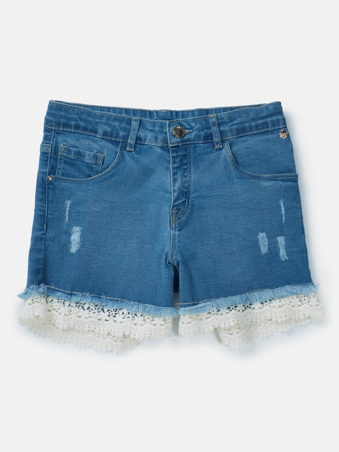 

Gini and Jony Girls Mid-Rise Lace Detail Denim Shorts, Blue
