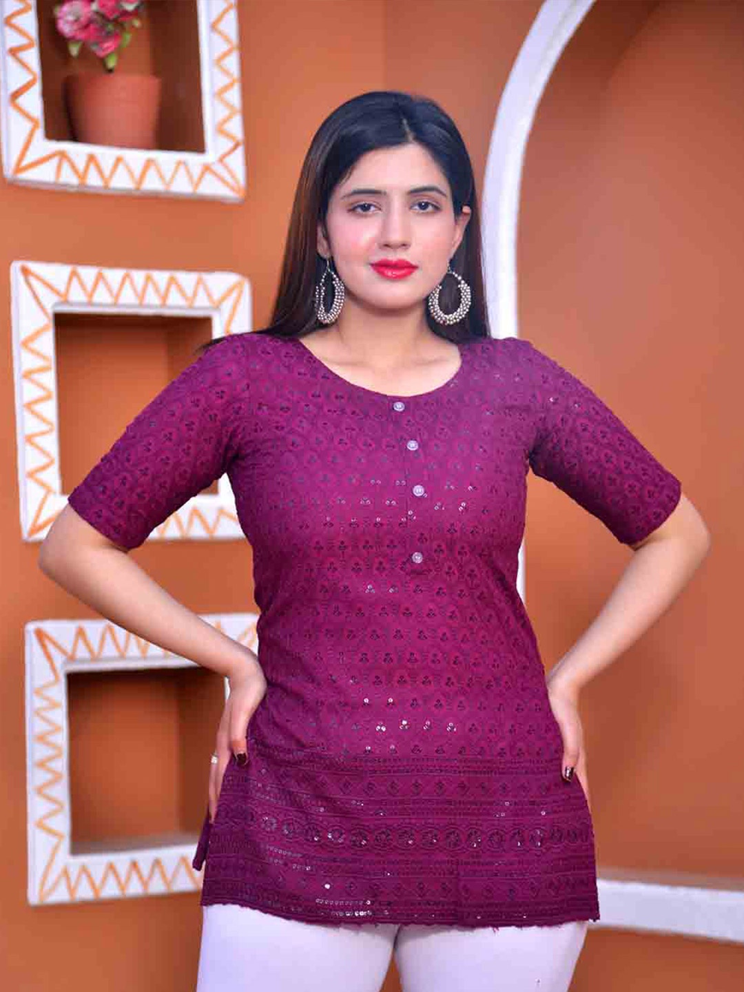 

VASTRAMANIAA Sequined Embellished Top, Purple