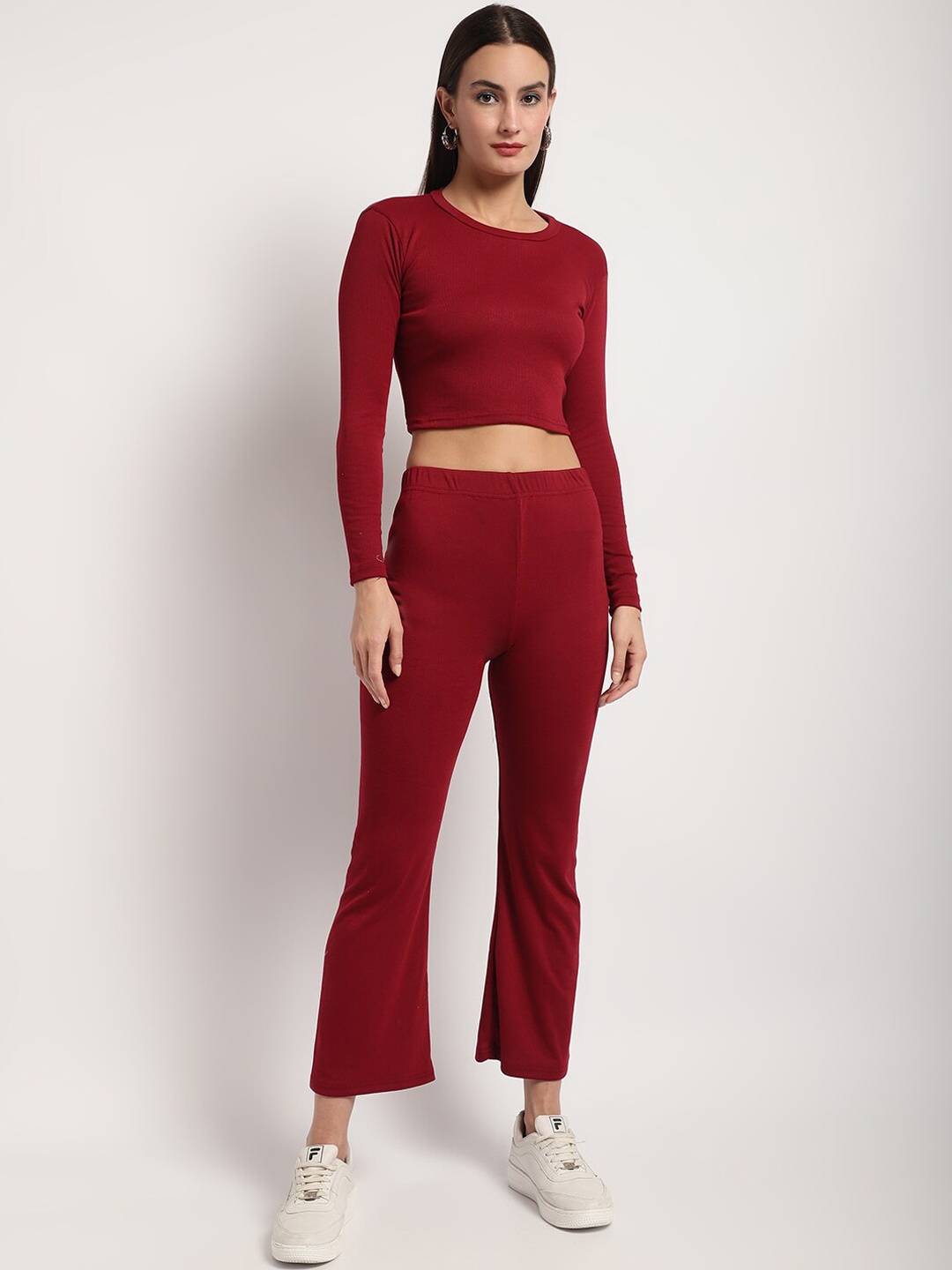 

Miaz Lifestyle Pure Cotton Crop Top & Trousers, Maroon
