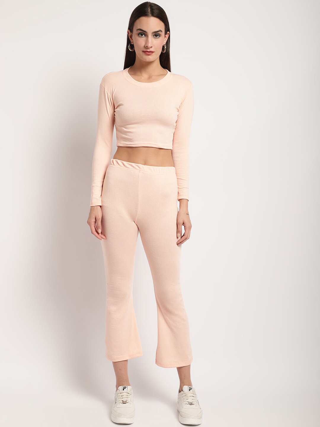 

Miaz Lifestyle Pure Cotton Crop Top & Trousers, Peach