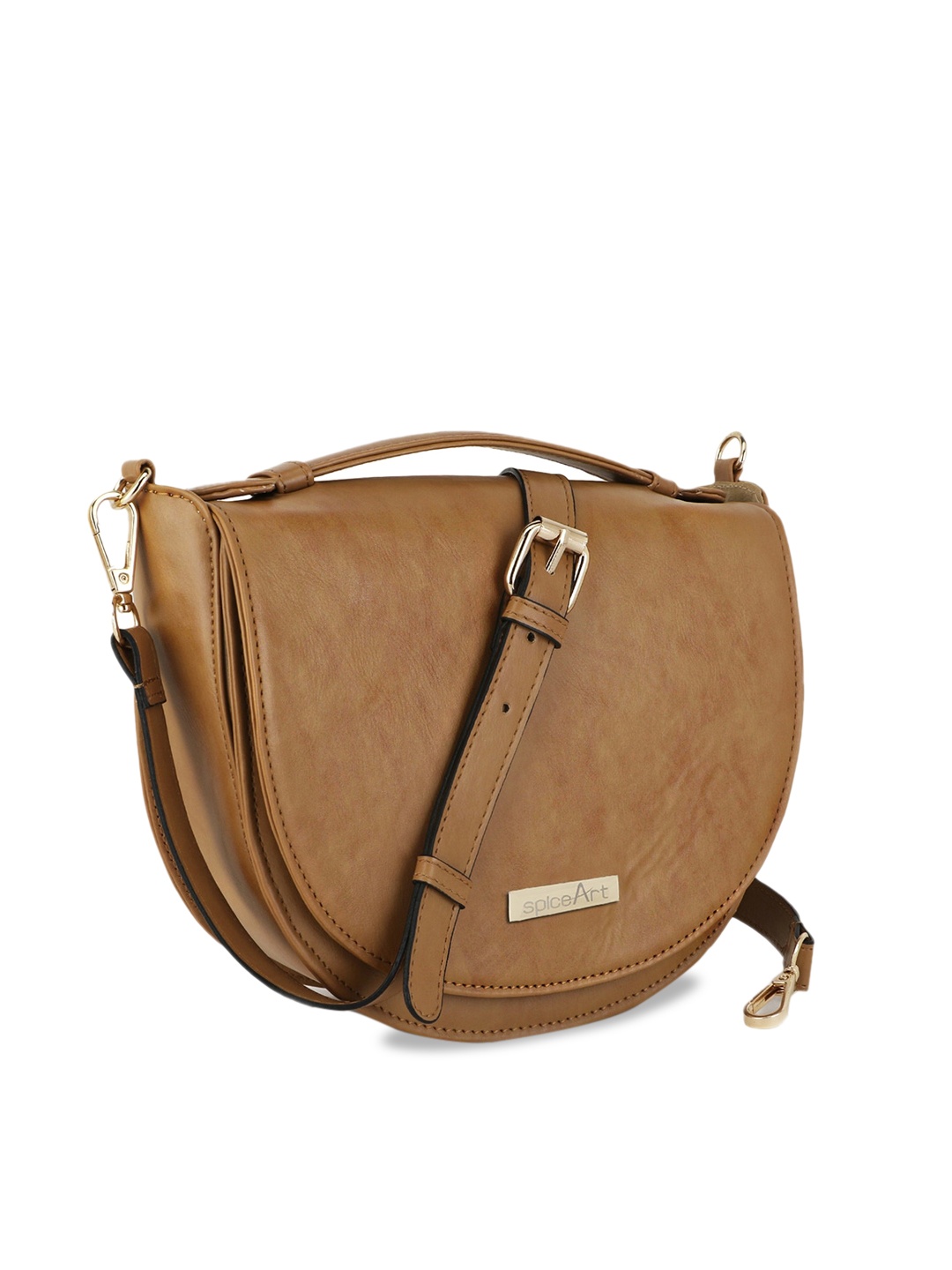 

Spice Art Buckle Detail PU Structured Satchel Bag, Tan