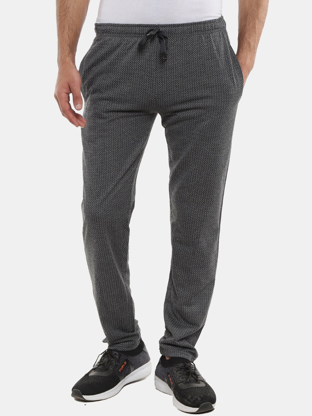

V-Mart Men Self Design Jacquard Track Pants, Grey