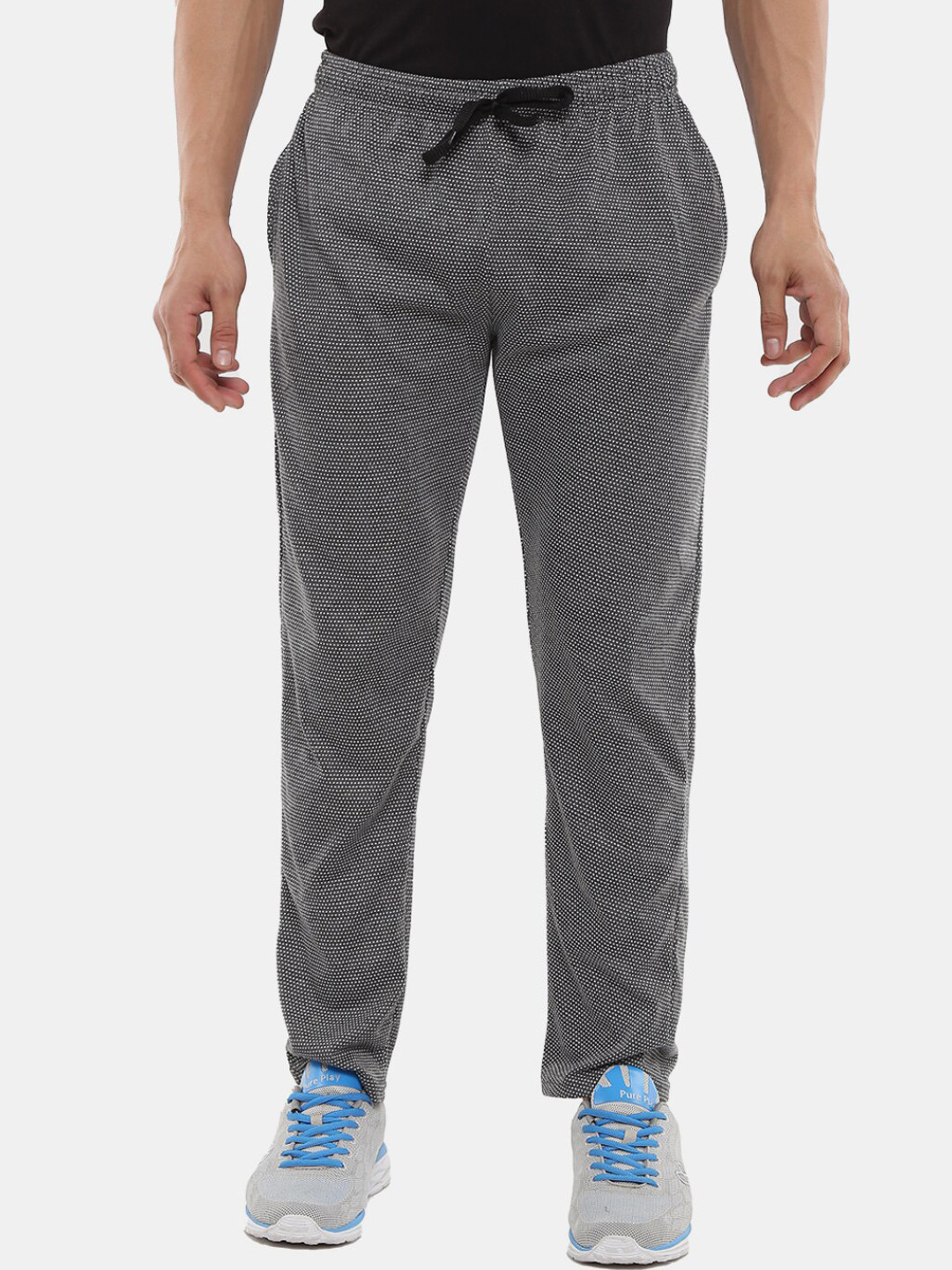 

V-Mart Men Self Design Jacquard Track Pants, Grey
