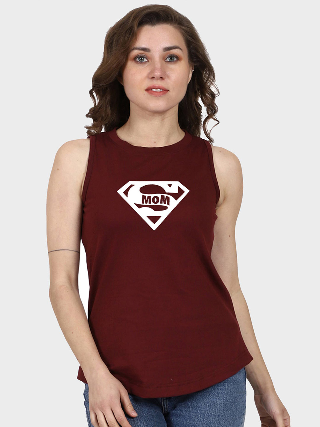 

T-SHIRT TRUCK Typography Printed Sleeveless Cotton T-shirt, Maroon