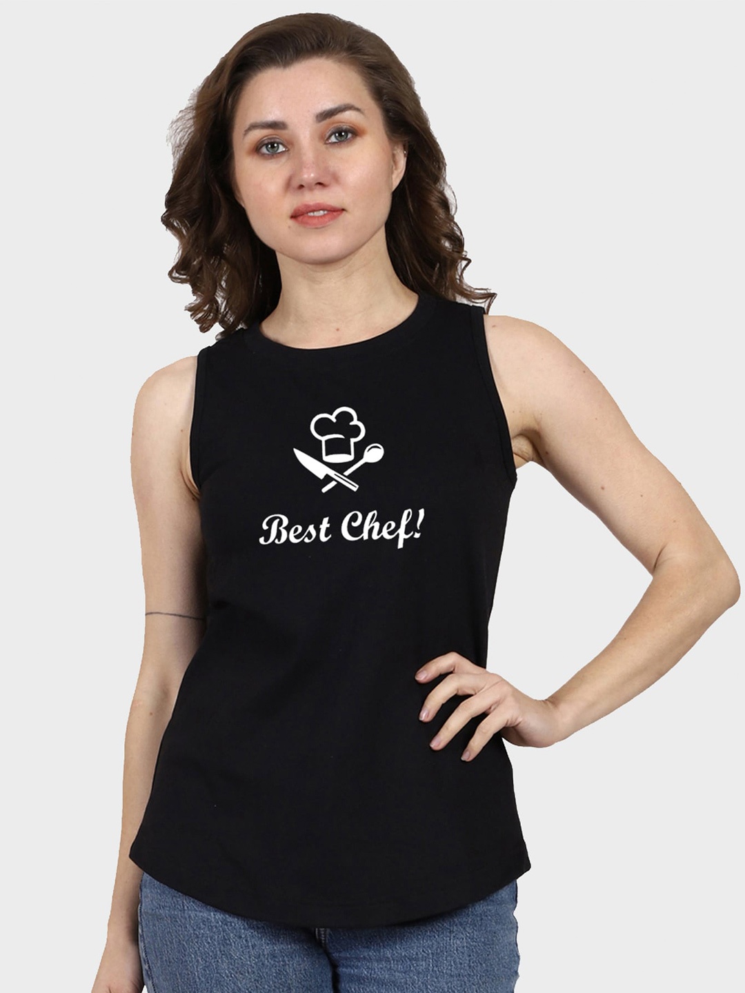 T-SHIRT TRUCK Typography Printed Sleeveless Cotton T-shirt, Black