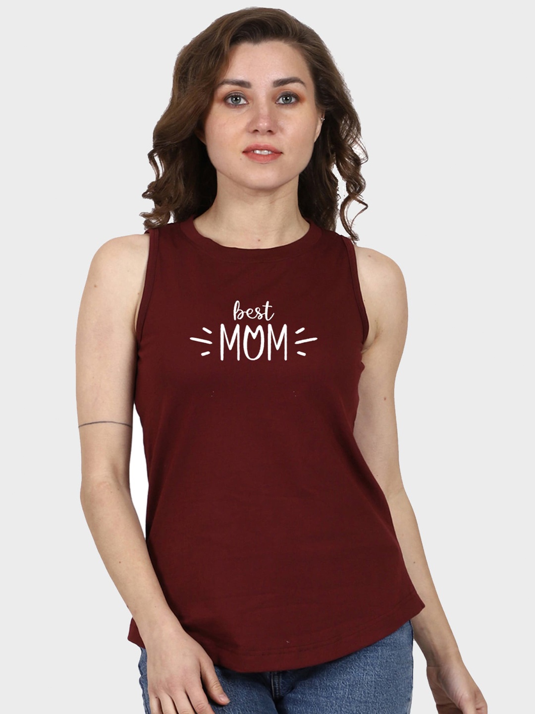 

T-SHIRT TRUCK Typography Printed Sleeveless Cotton T-shirt, Maroon