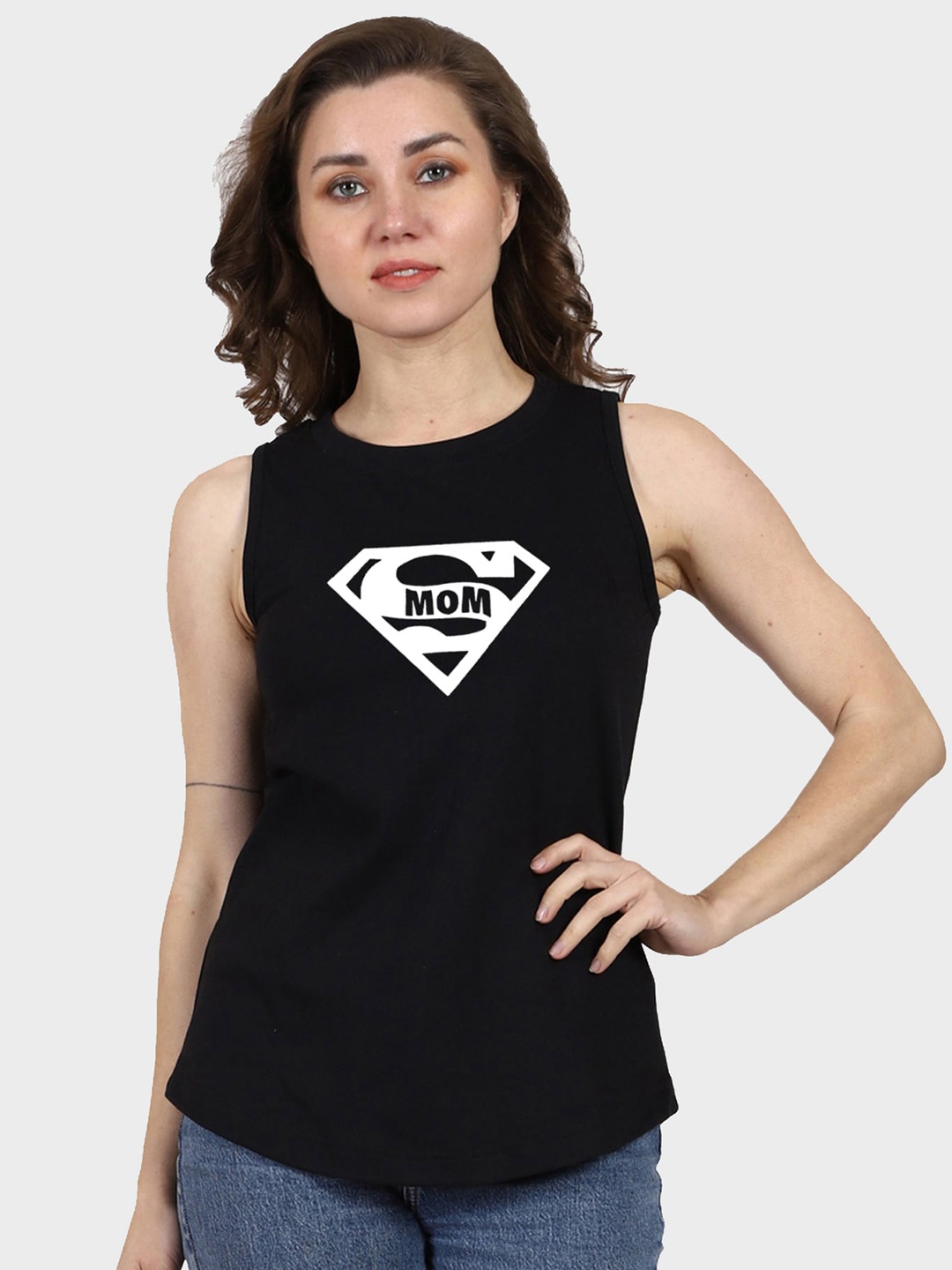 

T-SHIRT TRUCK Supermom Graphic Printed Cotton Casual T-Shirt, Black