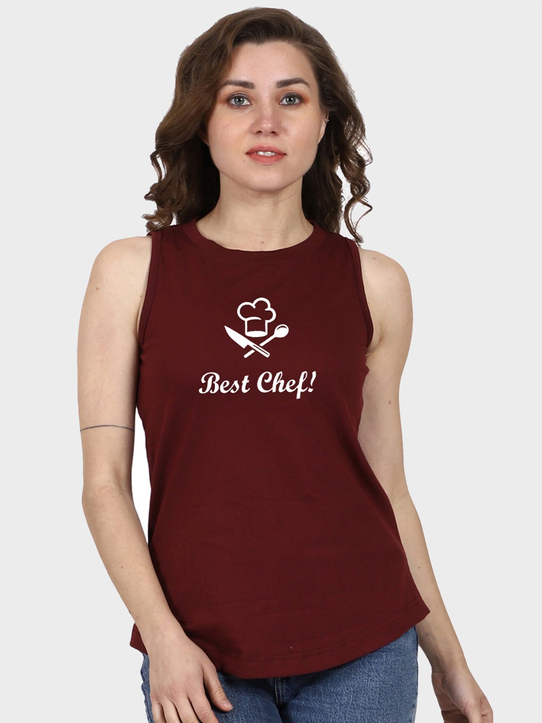 

T-SHIRT TRUCK Typography Printed Sleeveless Cotton T-shirt, Maroon
