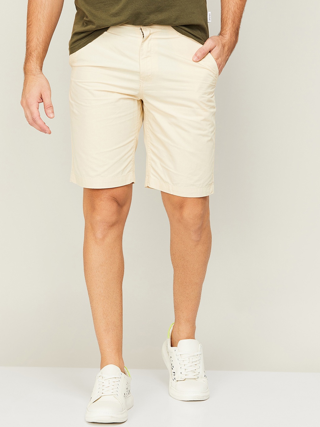 

Fame Forever by Lifestyle Men Mid-Rise Cotton Chino Shorts, Cream