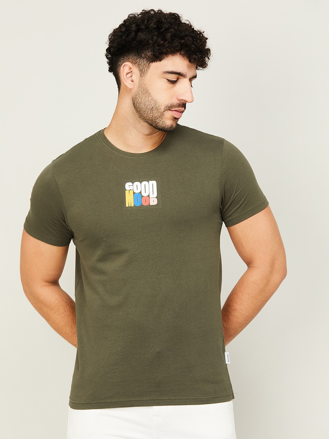 

Fame Forever by Lifestyle Typography Printed Cotton T-shirt, Olive