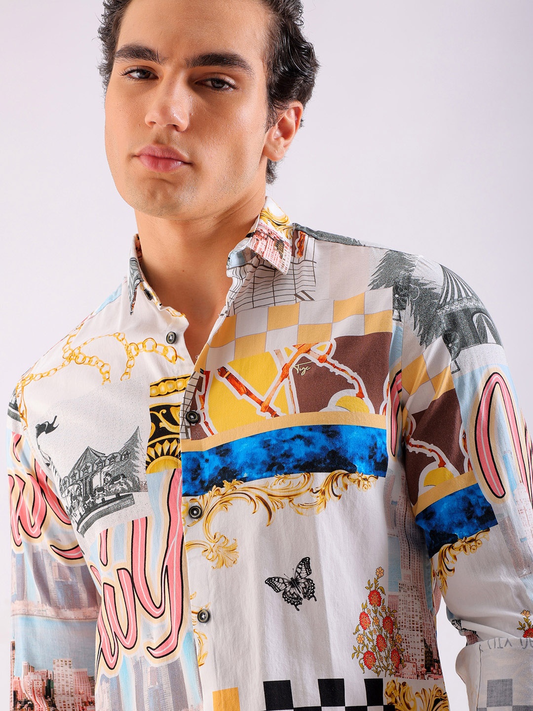 

The Indian Garage Co Men Slim Fit Opaque Printed Casual Shirt, White