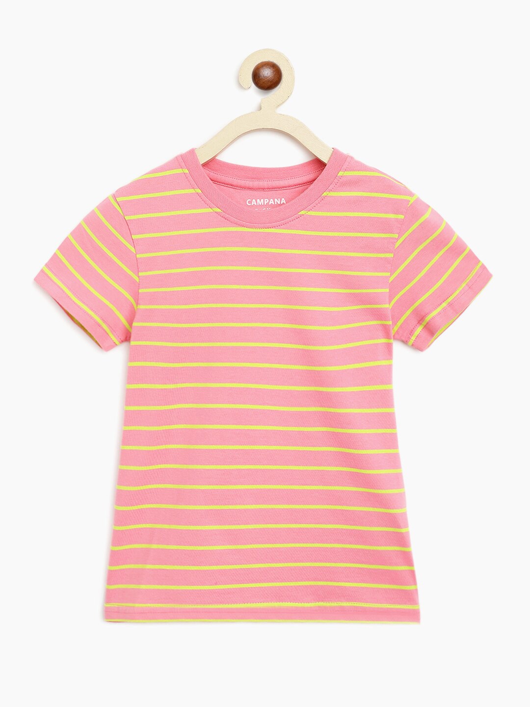 

Campana Girls Striped Casual Cotton T-shirt, Peach