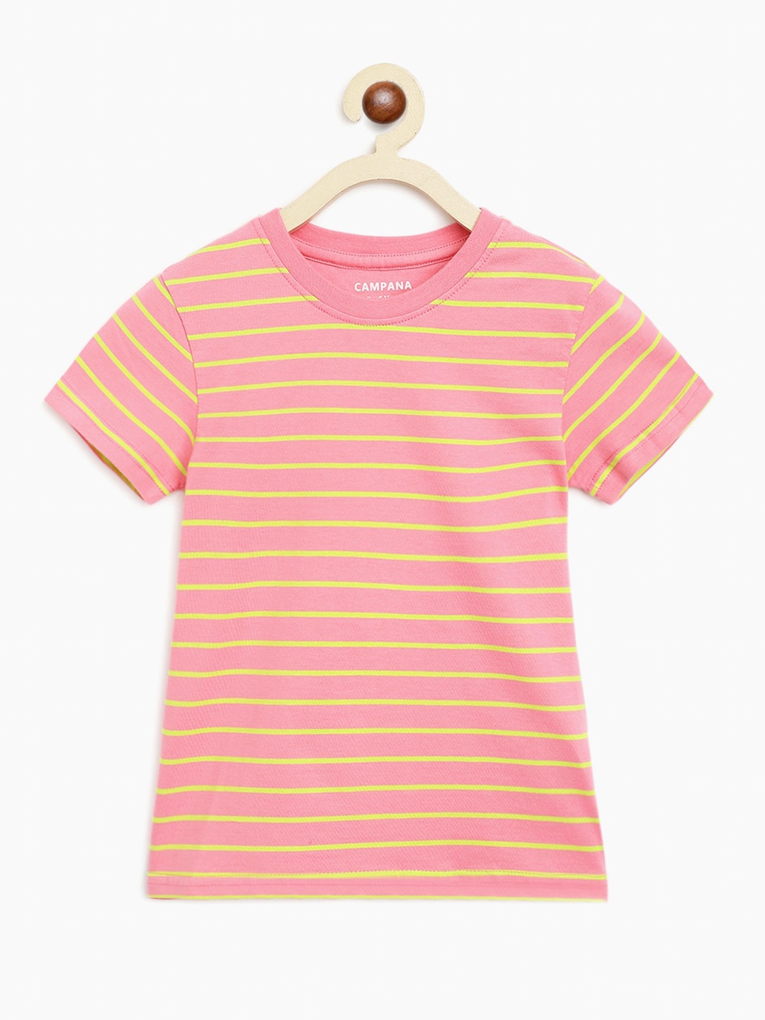 

Campana Girls Striped Casual Cotton T-shirt, Peach