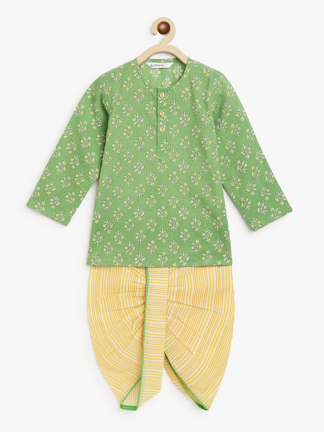 

Campana Boys Floral Printed Pure Cotton Kurta with Dhoti Pants, Green